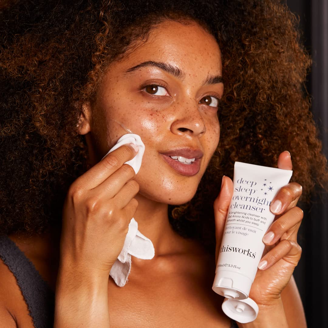 THISWORKS Deep Sleep Overnight Cleanser - Gentle Exfoliating Face Wash with Oat Amino Acids & Hyaluronic Acid for Hydration, 100ml | Nighttime Skincare Routine for Dry & Sensitive Skin