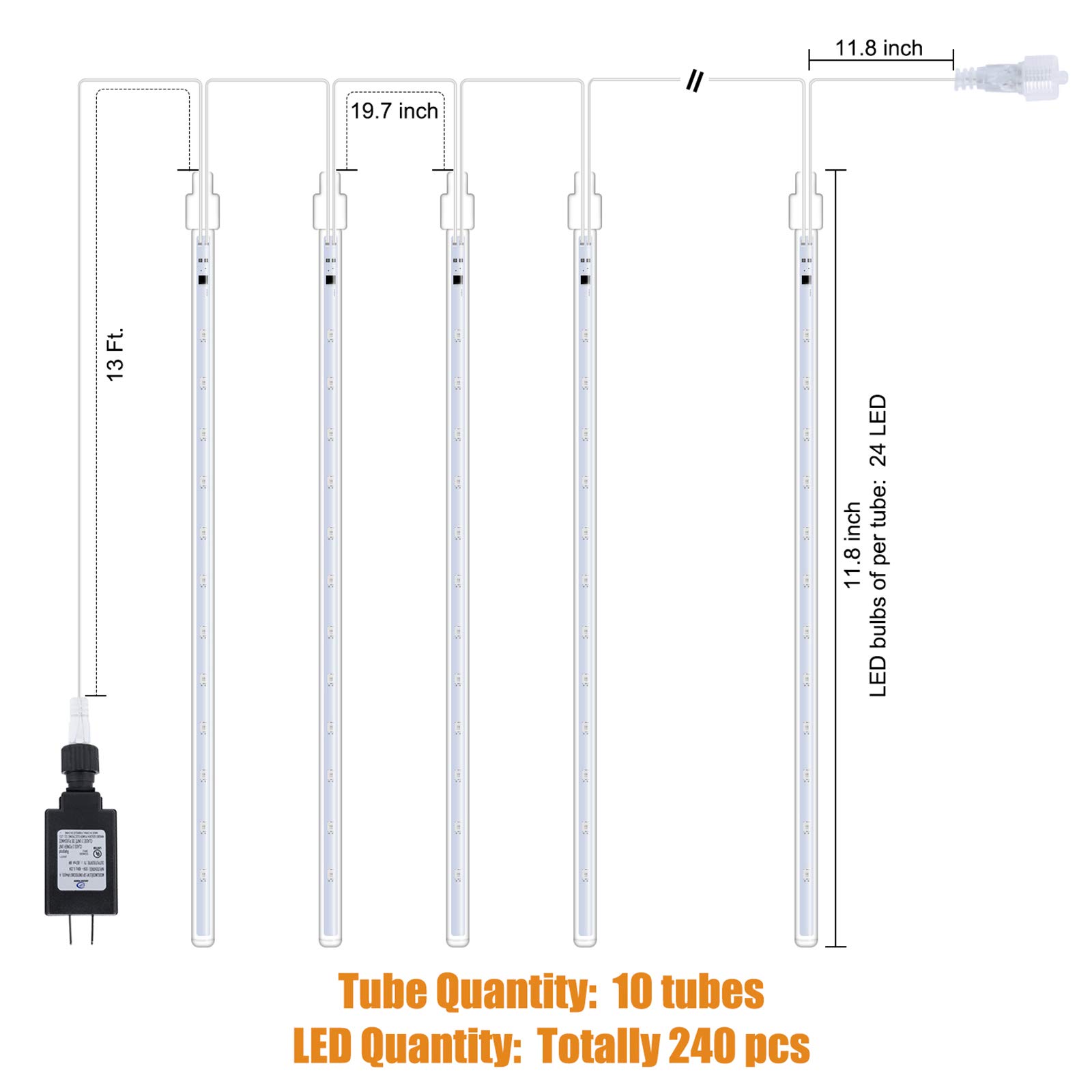 240 LED Meteor Shower Lights Outdoor - 11.8 Inch 10 Tubes Waterproof Snowfall Christmas Lights | Blue Hanging Falling Rain Lights for Trees, Bushes, Holiday Party & Home Decoration (Perfect for Christmas, Garden, Wedding, and Outdoor Events)