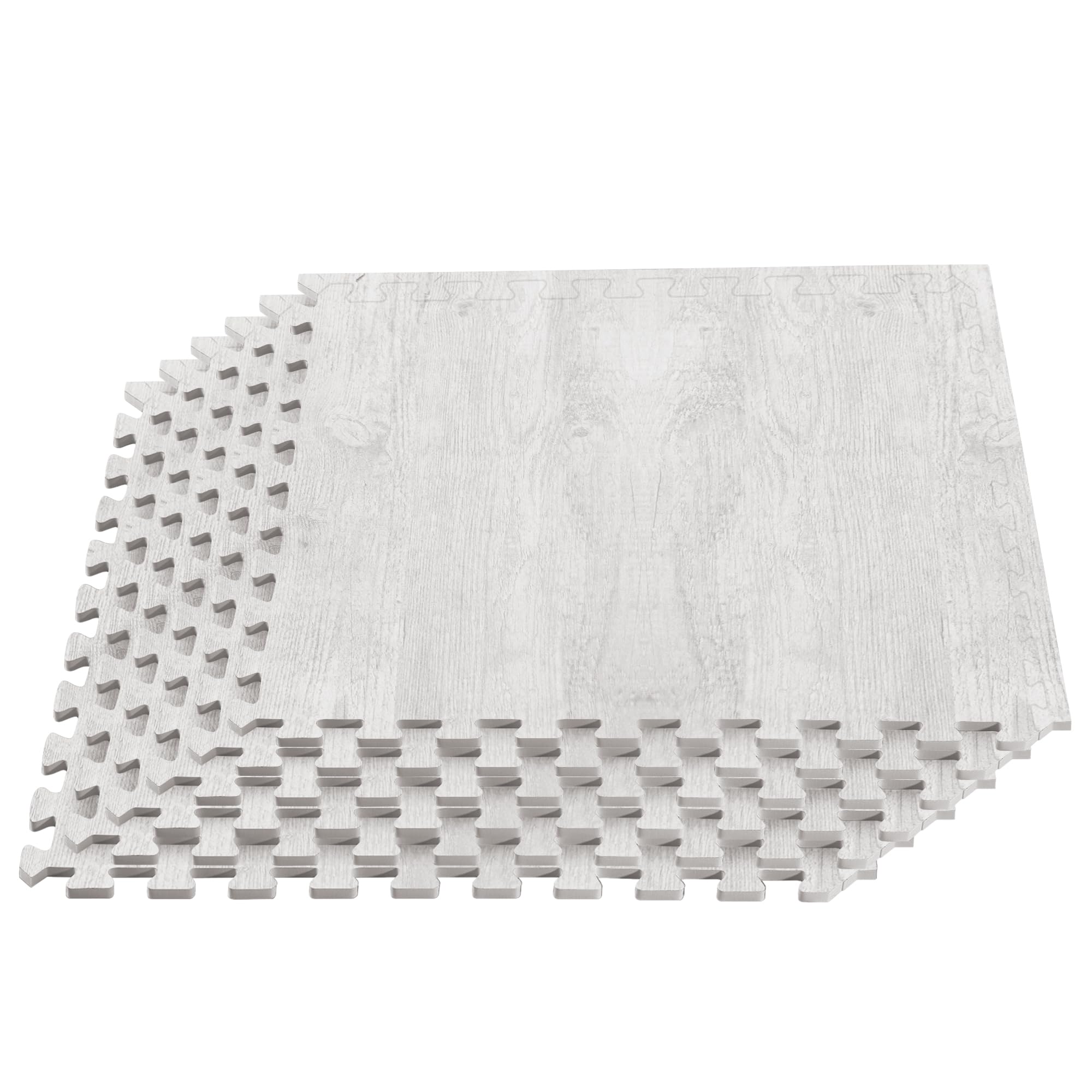 Premium Wood Grain Interlocking Foam Floor Mats - 3/8 Inch Thick Printed Foam Tiles, Anti-Fatigue Flooring for Home Gym, Playroom, Nursery & Office - Forest Floor Farmhouse Style Flooring Solution
