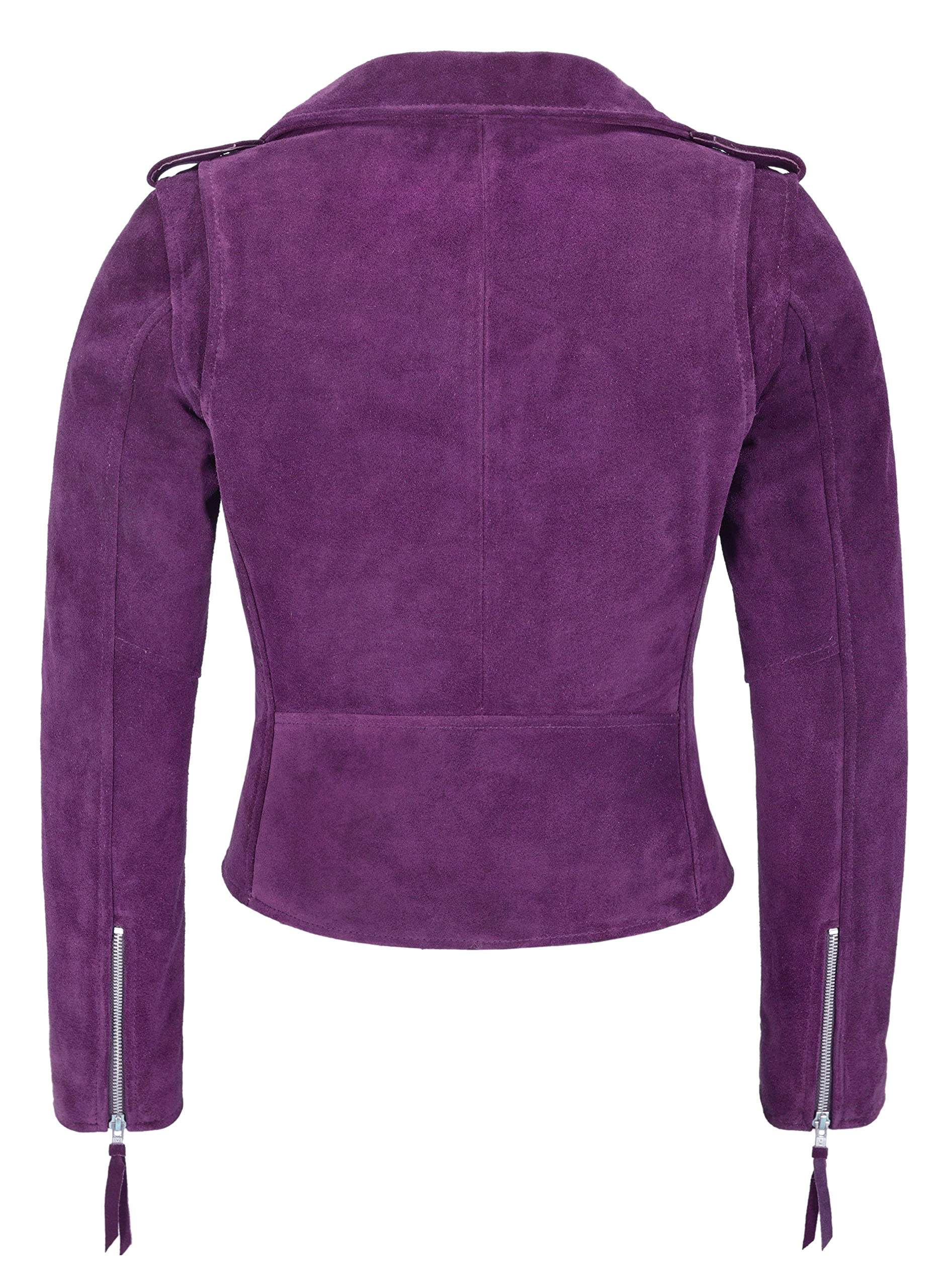BRANDO Women's Purple Cow Suede Leather Biker Jacket | Fashionable & Stylish Outerwear for Casual Wear, Motorcycle Riding & Night Out