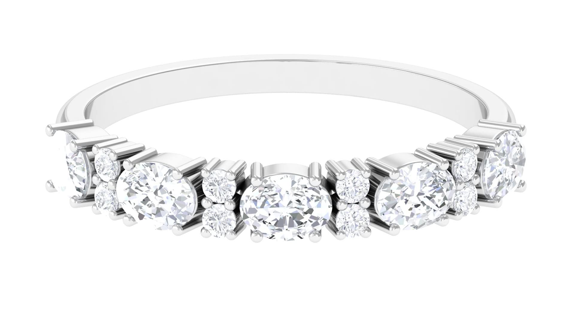 1.25 CT Oval & Round Cut Moissanite Half Eternity Ring in 14K Solid Gold - Elegant Wedding Band, Anniversary Gift for Her - Perfect for Bridal Jewelry, Engagement Rings & Special Occasions
