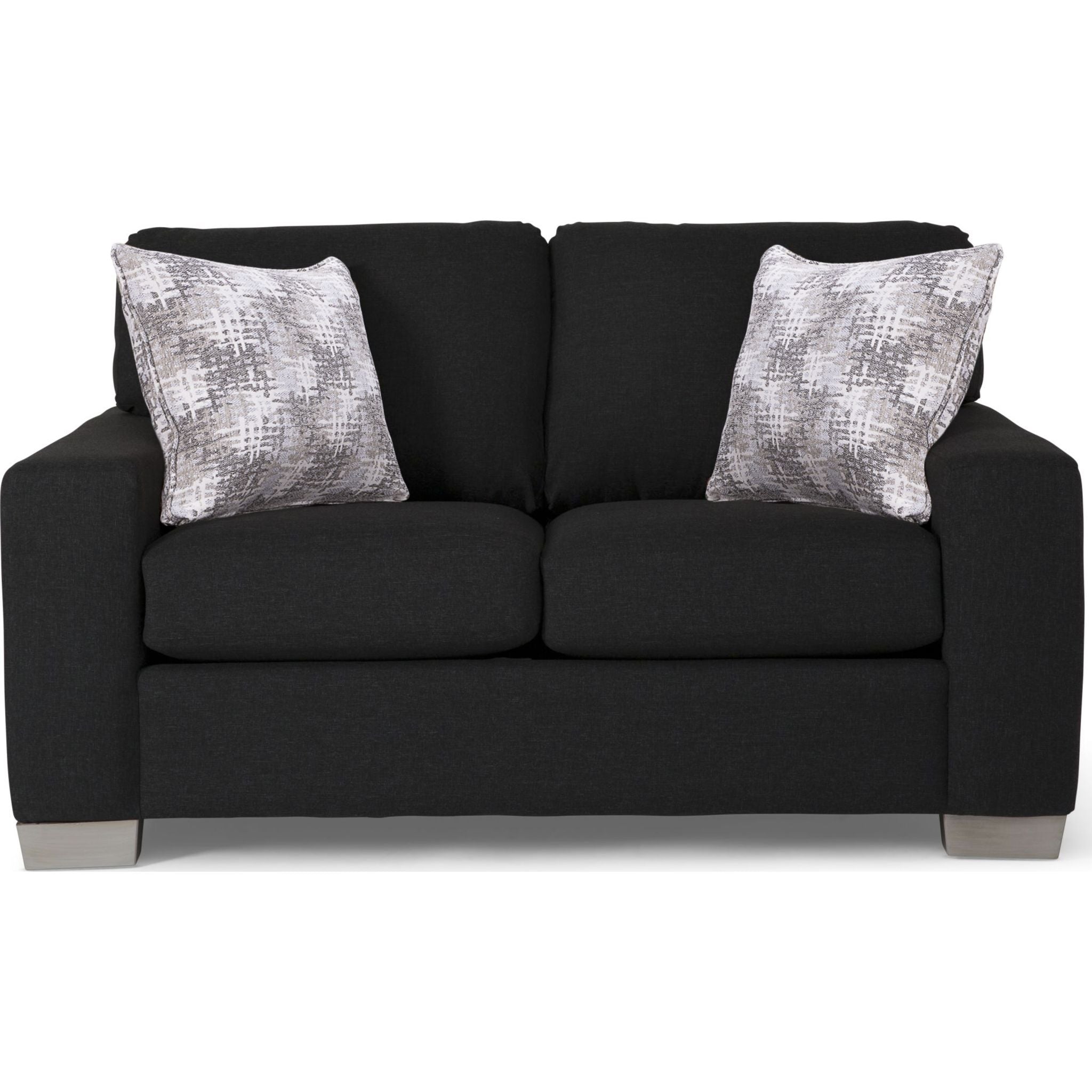 Alessandra Loveseat Sofa - Modern Lecco Ebony & Games Taupe Fabric - Perfect for Living Room, Lounge & Home Theater Seating