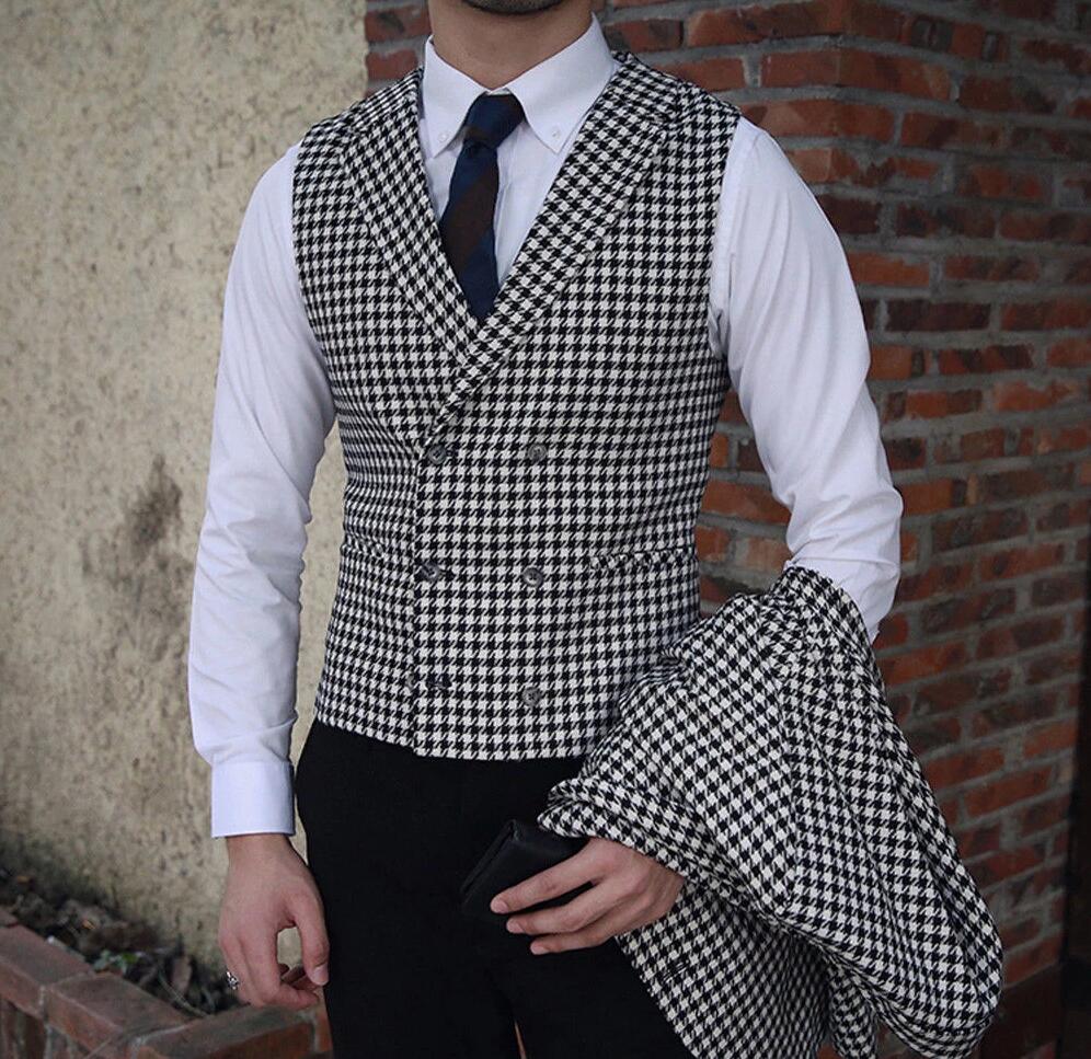 Men's Houndstooth Wedding Suit Set - Double Breasted Blazer, Vest & Trousers for Prom, Tuxedo & Formal Events | Perfect for Weddings, Business Meetings & Special Occasions