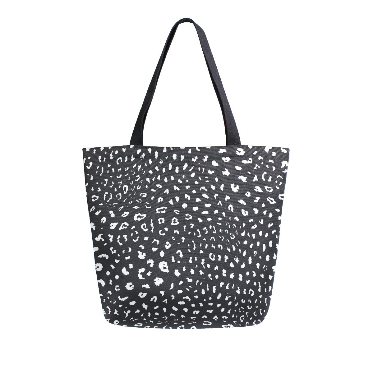 Stylish Dark Leopard Print Canvas Tote Bag for Women - Large Reusable Cotton Shoulder Purse with Top Handle - Perfect for Work, Travel, Shopping & Grocery Trips - Fashionable Everyday Carryall Bag