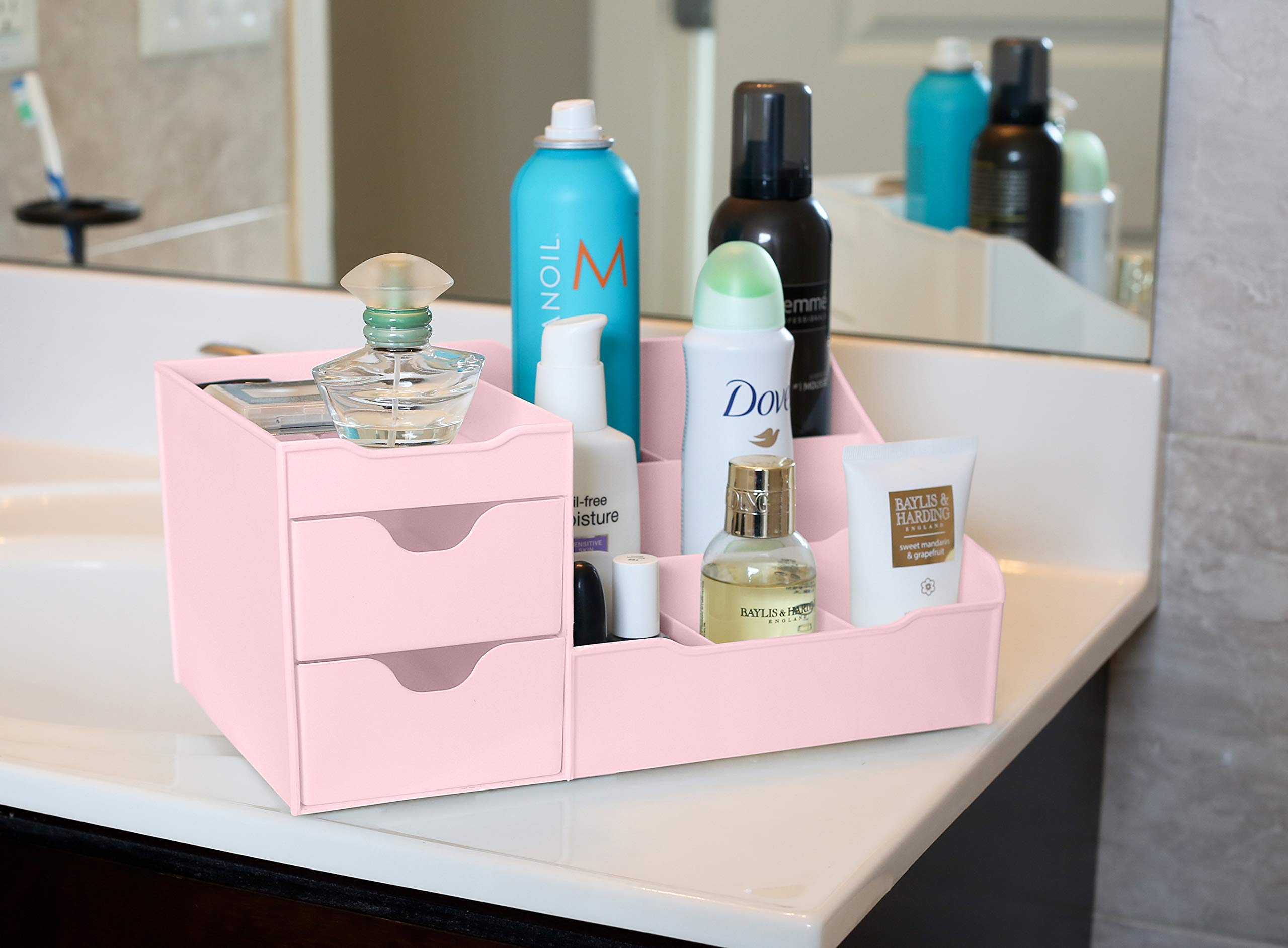 Pink Cosmetic Storage Organizer for Makeup, Jewelry & Hair Accessories - Vanity, Bathroom & Dresser Organizer - Perfect for Beauty Lovers & Clutter-Free Space