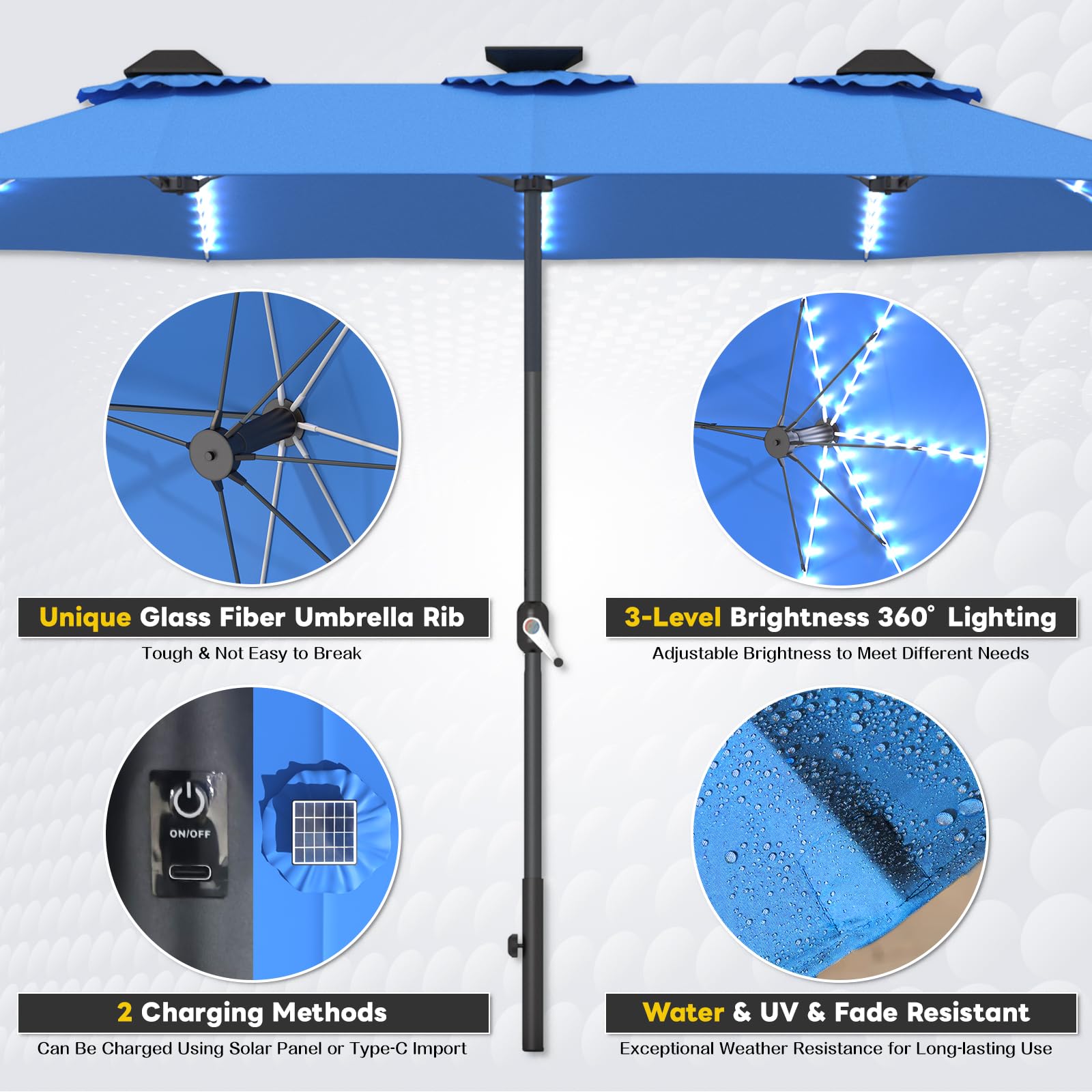 AECOJOY 15ft Solar LED Patio Umbrella with 156 Lights - Large Rectangle Outdoor Cantilever Umbrella (180