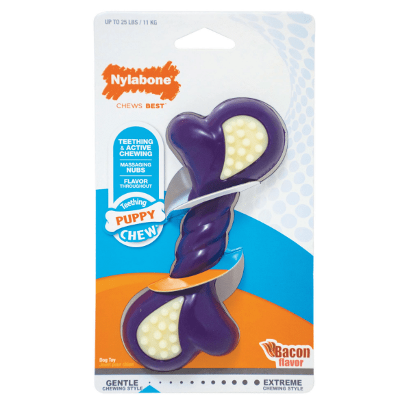 Nylabone Double Action Puppy Chew Toy for Teething - Durable Dog Bone for Small & Medium Breeds - Perfect for Puppy Training & Dental Health