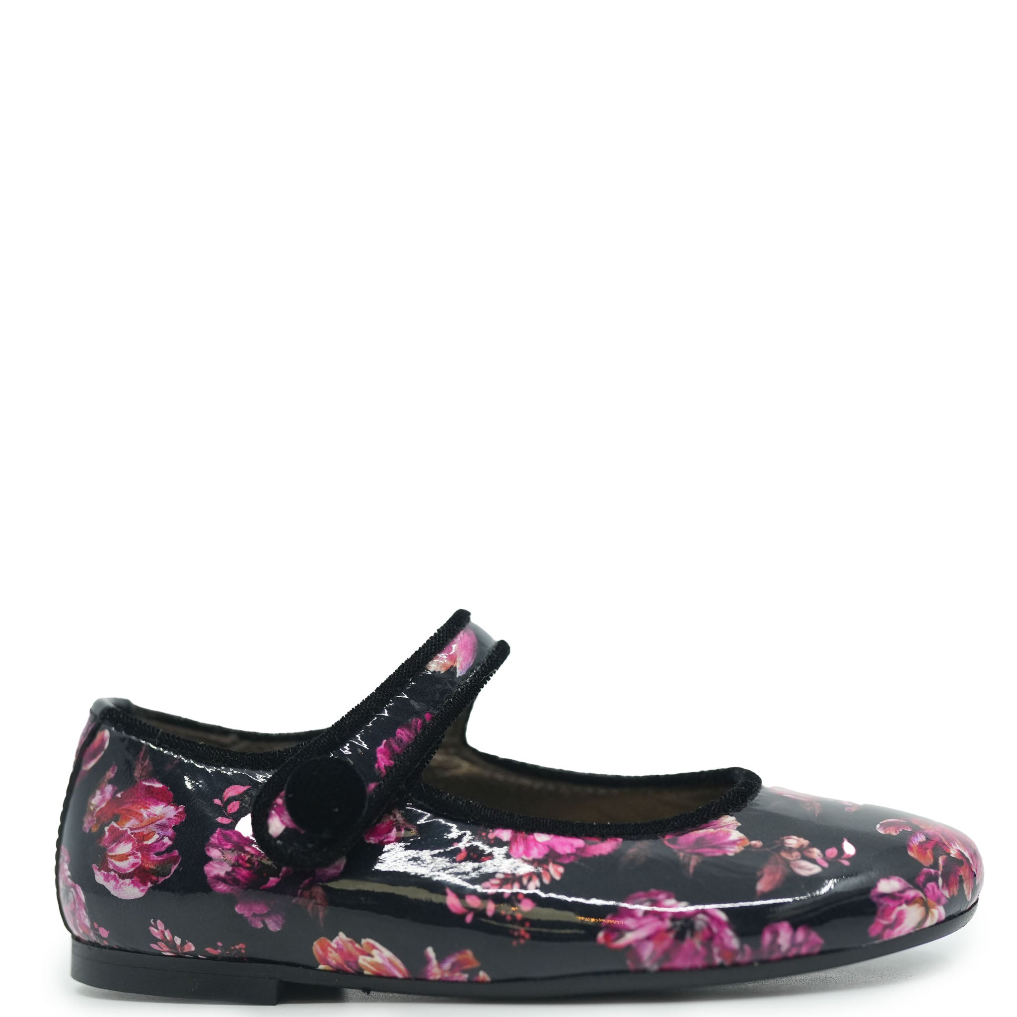 Black and Pink Floral Patent Mary Jane Shoes for Women - Elegant Comfort for Weddings, Parties & Office Wear