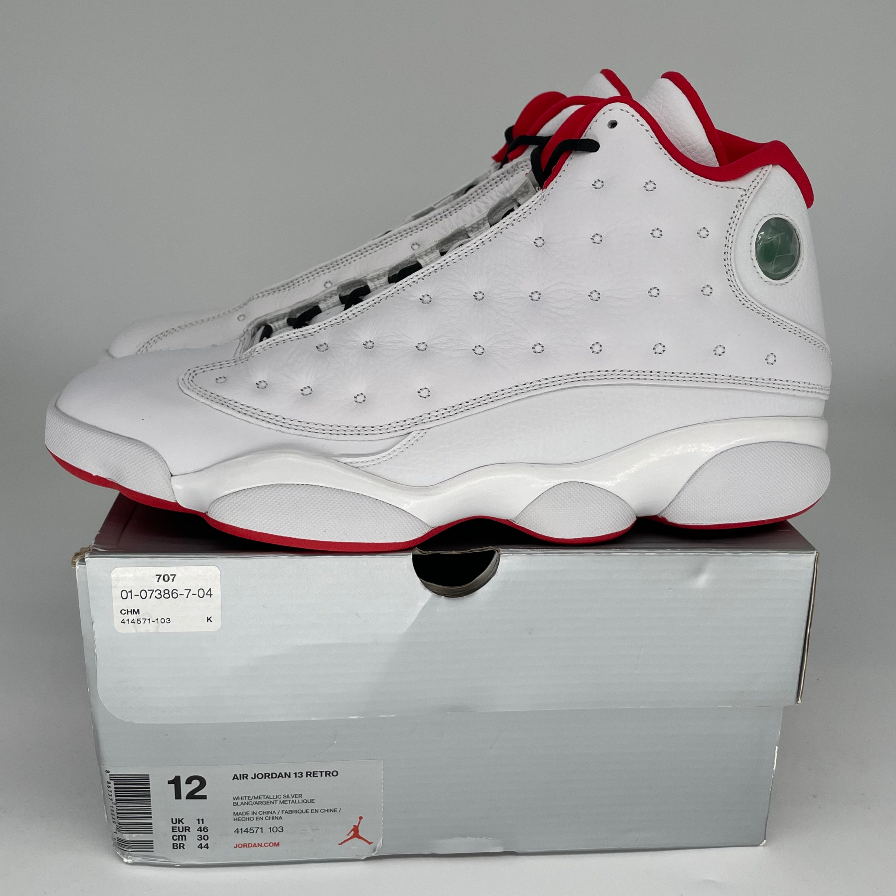Original Air Jordan 13 Alternate 'History of Flight' Basketball Shoes - Size 12 (414571-103) White/Black for Men - Perfect for NBA Games, Streetwear & Sneaker Collectors