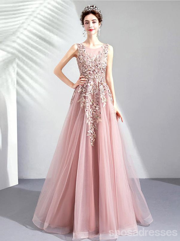 Elegant Floral A-Line Pink Jewel Long Prom Dress for Women | Affordable Party & Dance Gowns | Perfect for Homecoming, Prom Night & Formal Events