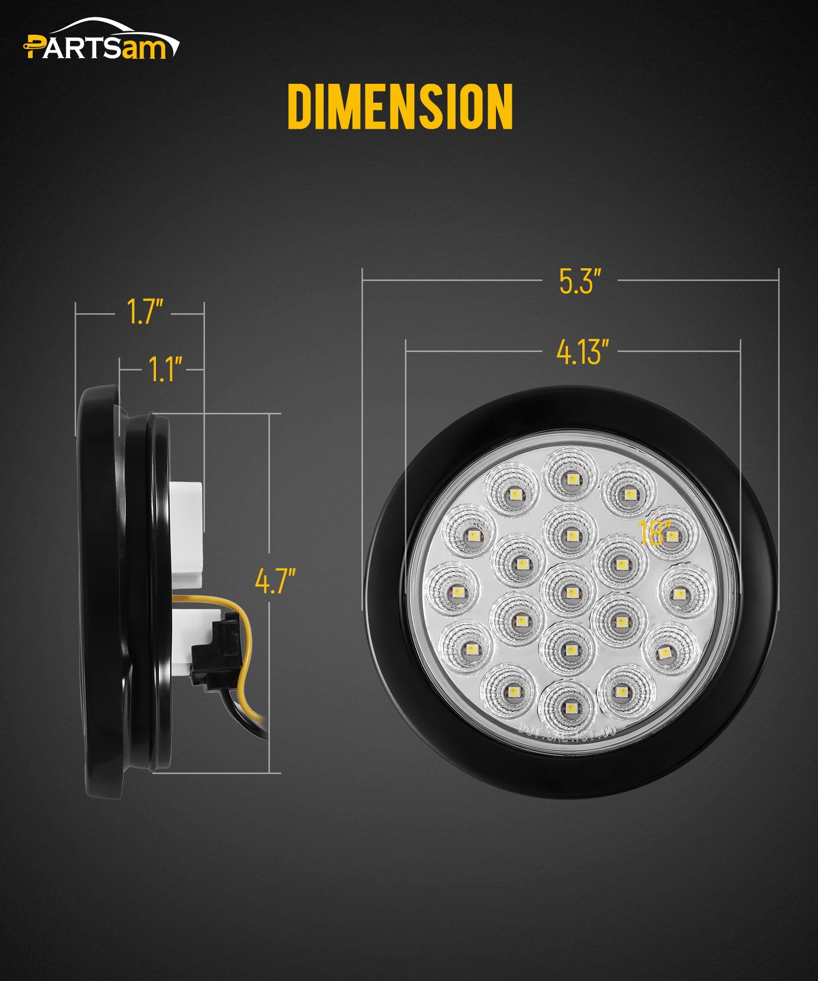 Partsam 2Pcs 4 Inch Round Red LED Stop Turn Tail Lights & White Backup Lights Kit - 19 Diodes with Rubber Grommets & 3-Prong Wire Pigtails - Waterproof LED Truck Trailer Lights for Heavy Duty Vehicles, RVs, Boats & Trailers - Perfect for Replacement & Custom Builds