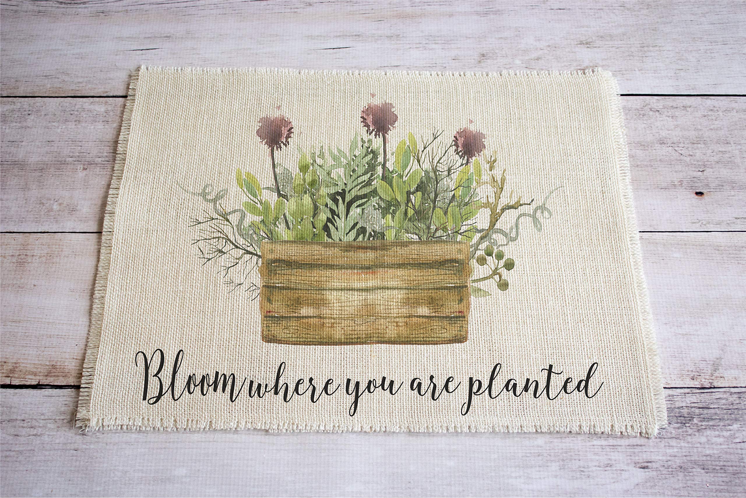 Bloom Where You Are Planted - Rustic Burlap Placemats for Farmhouse Dining, Kitchen Table Decor, and Wedding Centerpieces | Natural Jute Table Mats for Home Decor