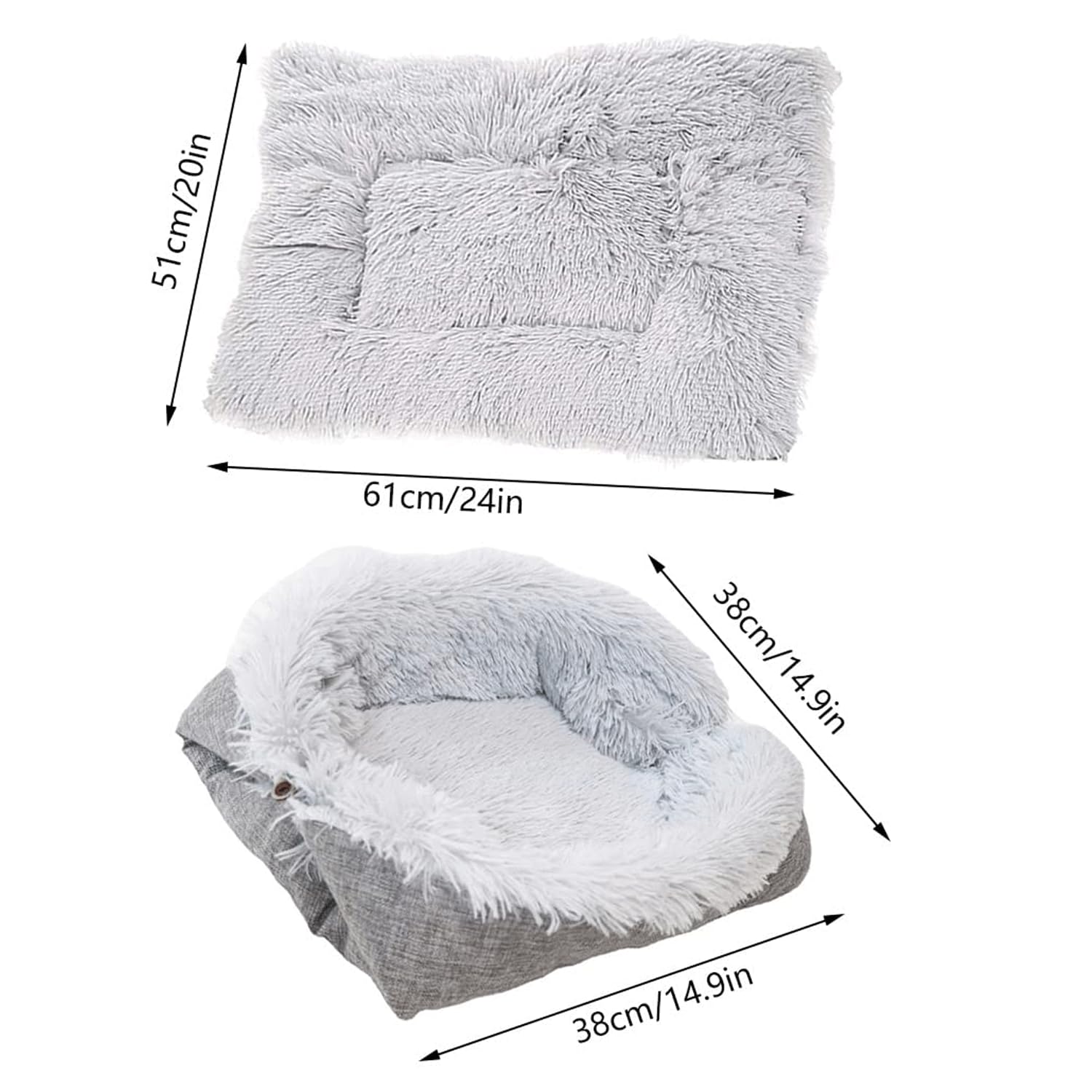 20.5 x 23.6 Inch Soft Plush Dual-Use Cat Bed for Indoor Cats & Small Dogs - Calming Pet Bed with Button Design, Washable Cat Sleeping Mat & Blanket (Gray) - Perfect for Living Room, Bedroom or Pet Travel Carrier