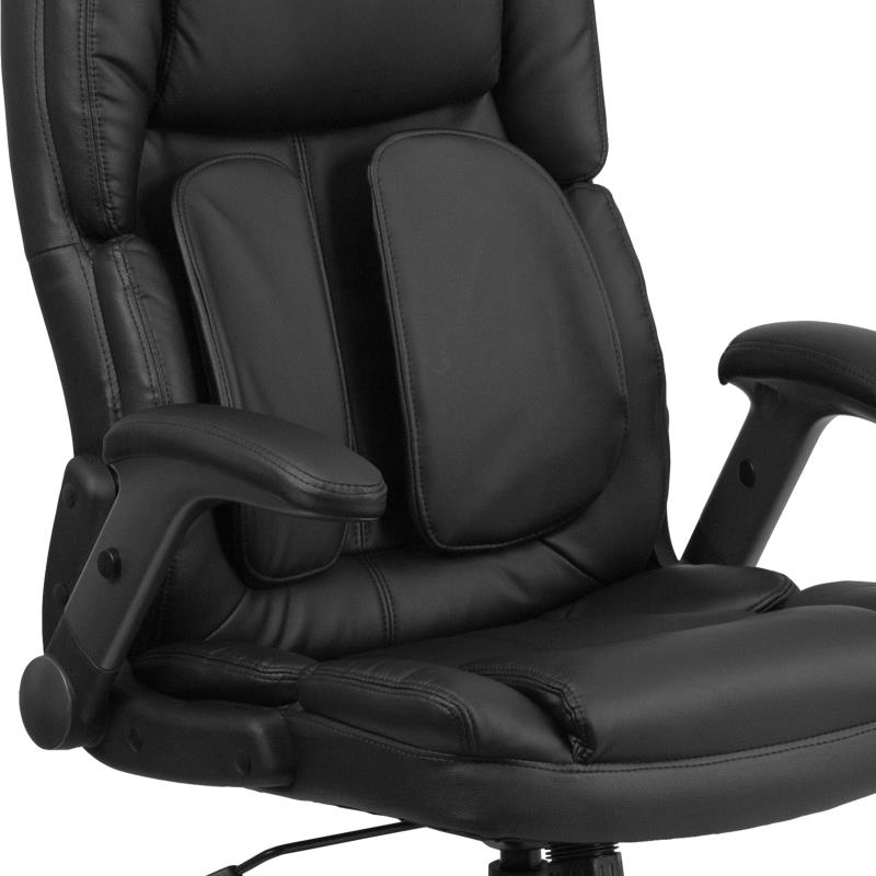 FLASH Hansel Extreme Comfort High Back Black LeatherSoft Executive Swivel Ergonomic Office Chair with Flip Up Arms - Premium Home & Office Seating for Long Work Hours
