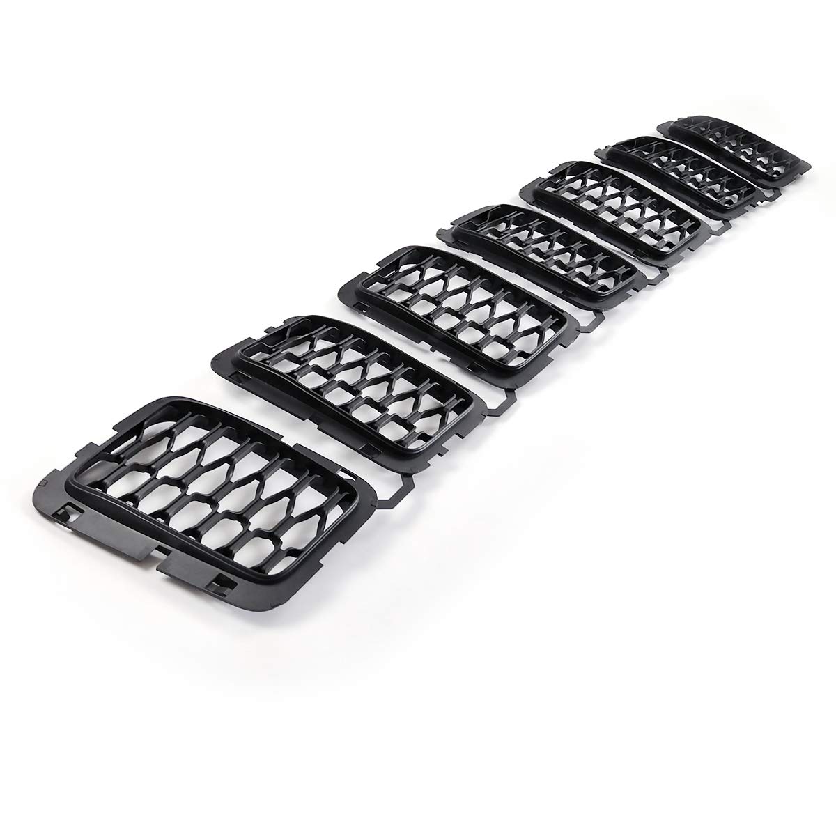 Matte Black Honeycomb Front Grill Inserts Mesh Grille for 2017-2022 Jeep Grand Cherokee - 7PCs Set | Off-Road Style Upgrade & Custom Look for SUV Enthusiasts