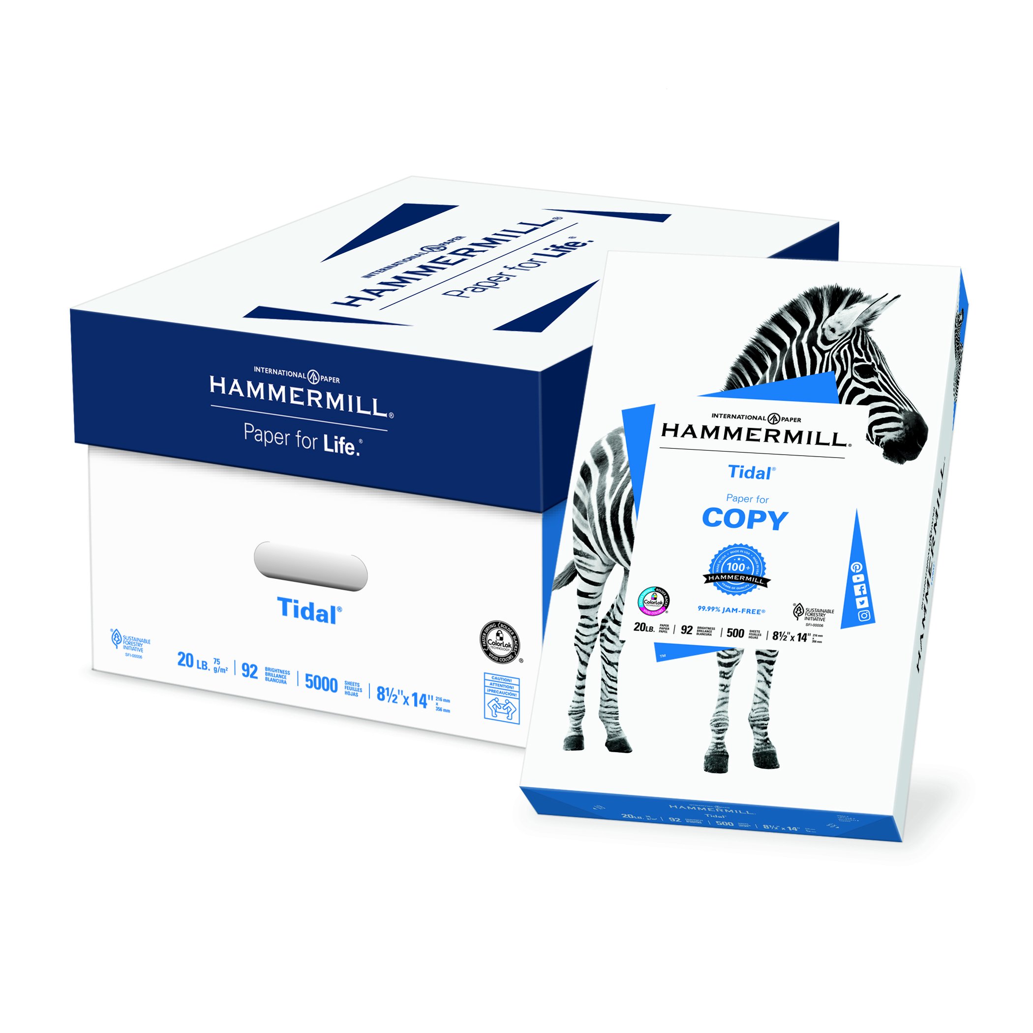 Hammermill 20 lb Tidal Copy Paper, 8.5 x 14 Legal Size - 10 Ream Case (5,000 Sheets) | 92 Brightness, Acid-Free, Made in USA | Ideal for Office Printing, Copying & Legal Documents (162016C)