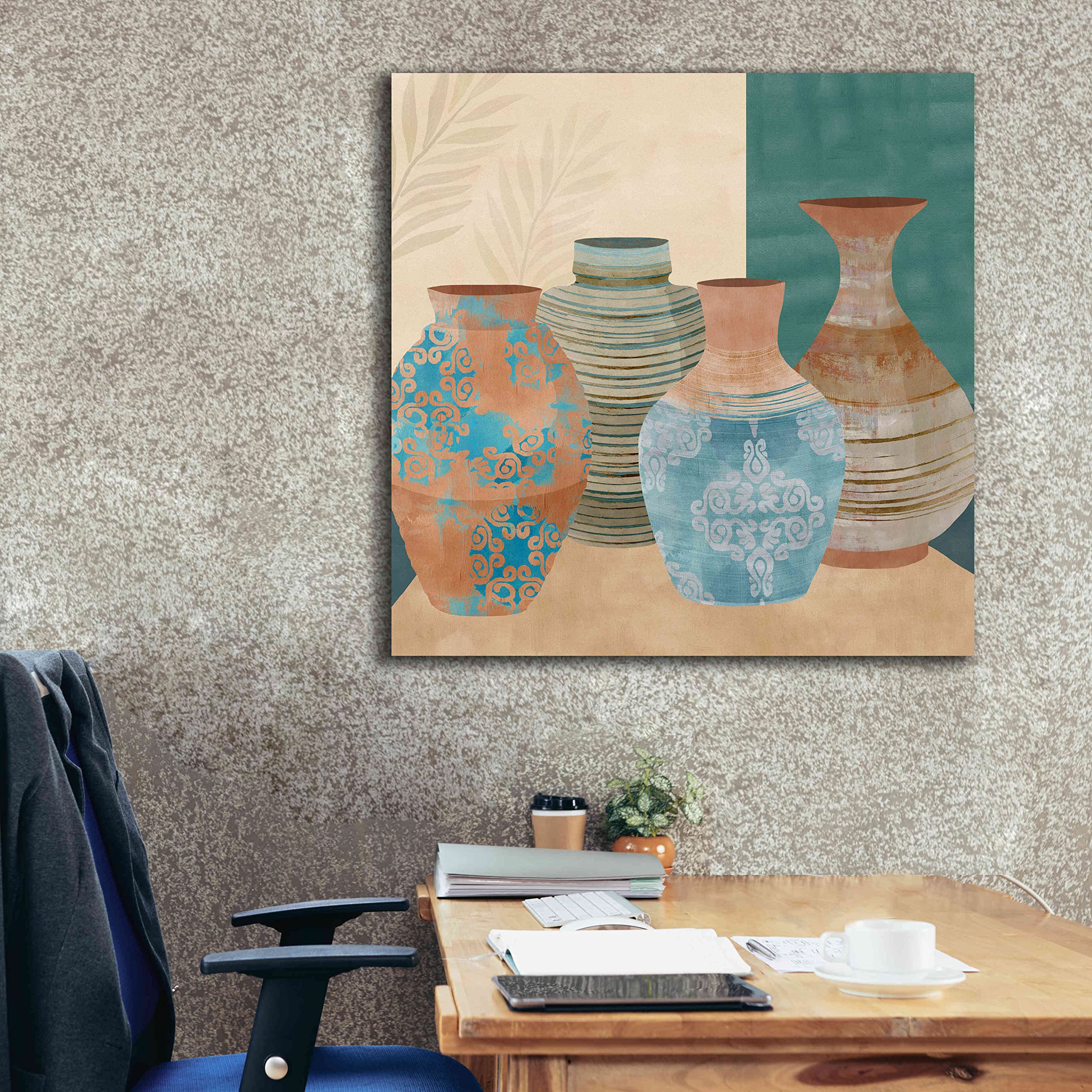 Flora Kouta 'Earthenware Pots II' Graffiti Giclee Canvas Wall Art Print - 37x37 Inches Modern Home Decor for Living Room, Bedroom & Office