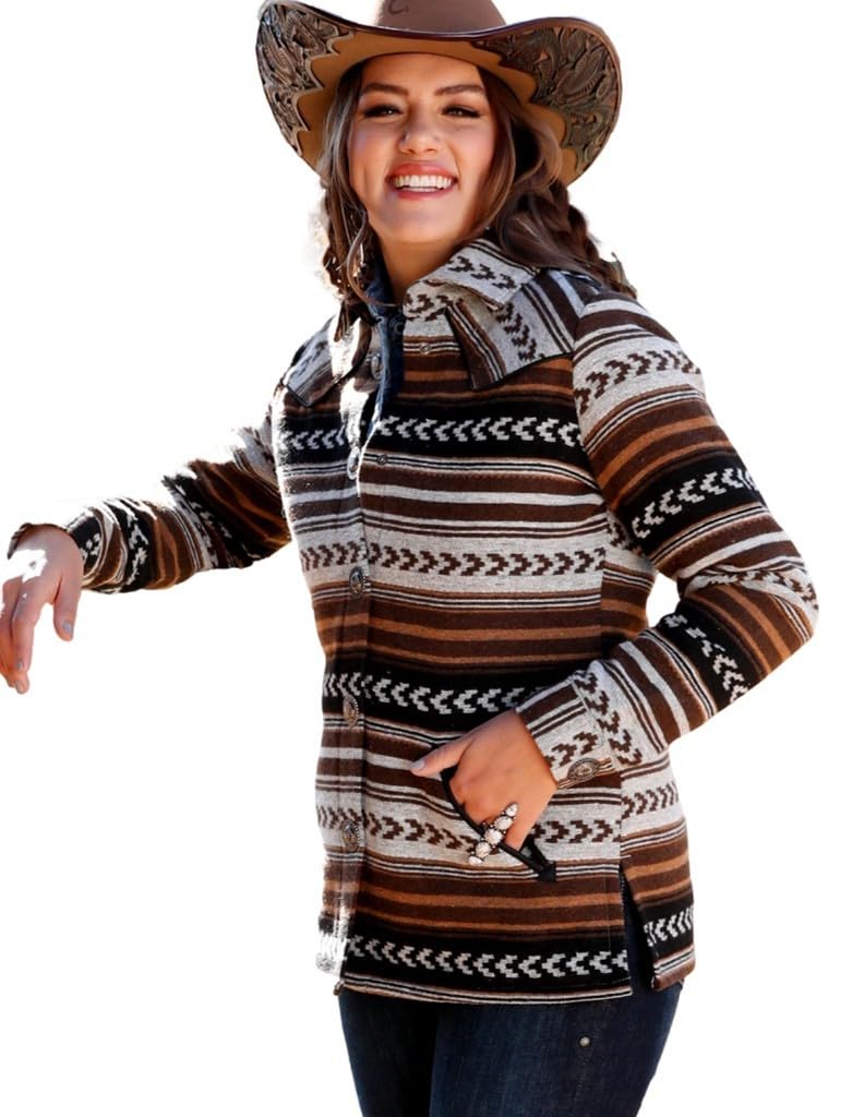 Cinch Cruel Denim Women's Aztec Jacket - Brown Leather Biker Style Jacket for Women | Western Fashion, Fall Outerwear & Casual Streetwear