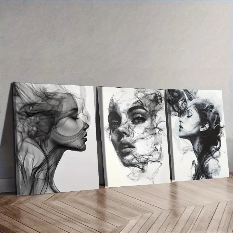 3-Piece Stunning Smoke Woman Wall Art Set - Framed Canvas Prints 50x70cm - High Quality Australian Made - Ready to Hang - Perfect for Living Room, Bedroom & Office Decor