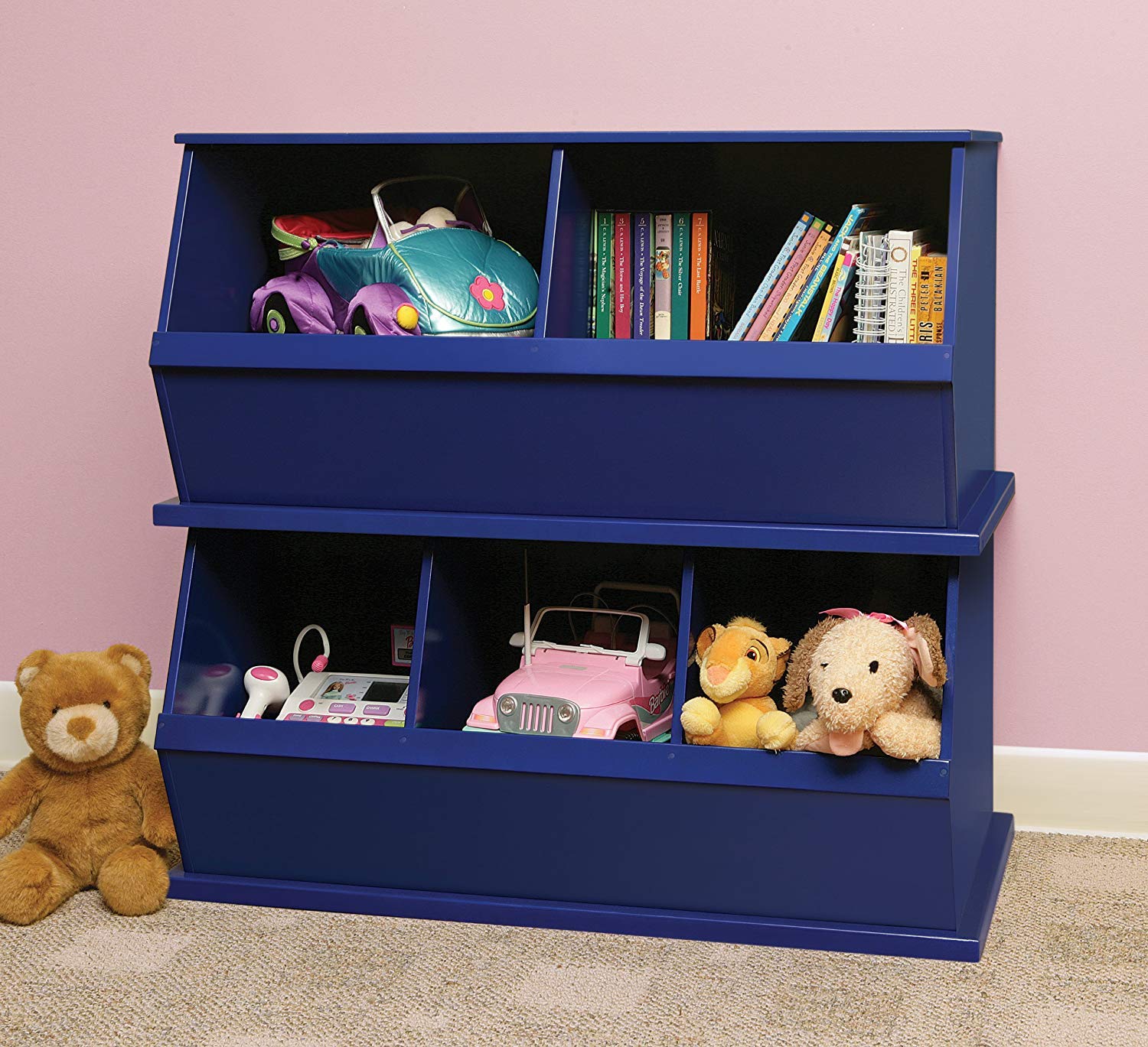Badger Basket Two Bin Stackable Toy Storage Organizer - Blue | Kids Room Organization & Playroom Storage Solution