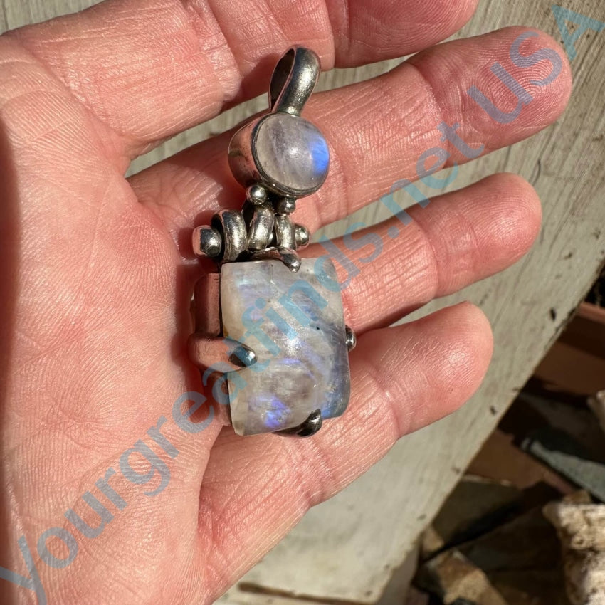 Vintage Large Sterling Silver Rainbow Moonstone Pendant Necklace - Elegant Boho Jewelry for Women, Perfect for Weddings, Parties & Everyday Wear