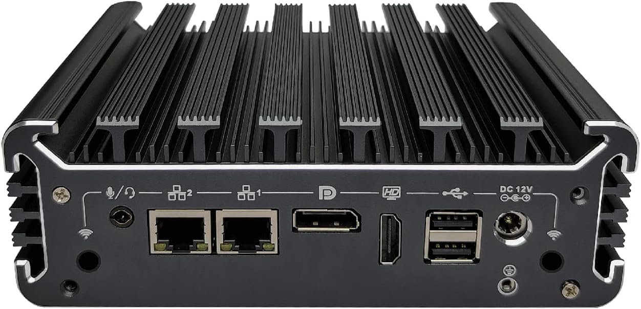 Fanless Industrial Mini PC - Intel Core i5 7360U, Windows 11 Pro, 4GB DDR4 128GB SSD, Dual 2.5G LAN, TPM 2.0, HDMI/DP, COM Ports - Compact Desktop Computer for Factory Automation, Digital Signage & Edge Computing