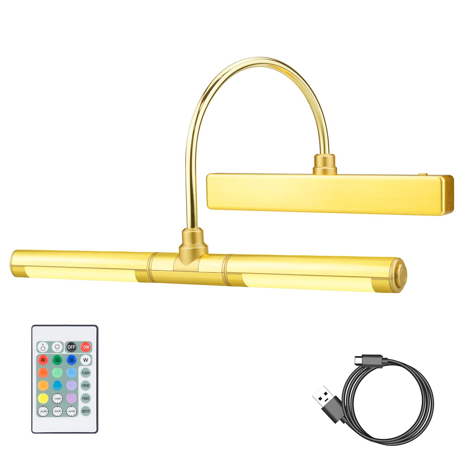 LUXSWAY Wireless Rechargeable Picture Light for Paintings - Dimmable Art Display Light with Remote Control, 12 Color Changing & Timer Function, Aluminum Finish (Gold) - Perfect for Home Gallery, Office Decor, and Dart Board Lighting