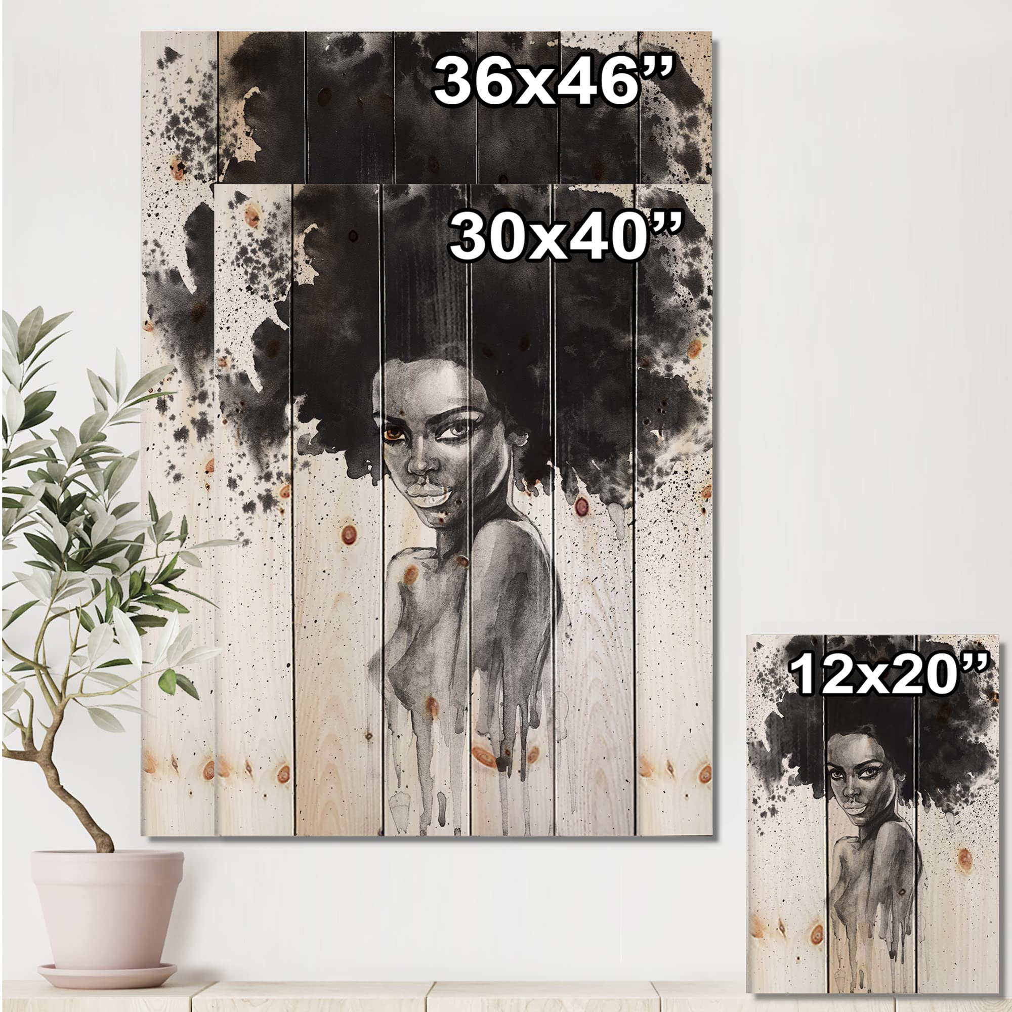 Modern Black Wood Wall Art - African American Woman Portrait for Home Decor
