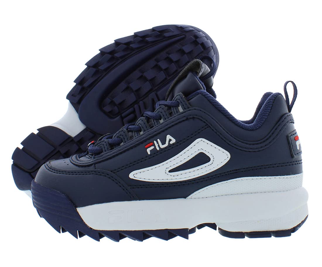 Fila Disruptor II Premium Boys Sneakers for Kids - Navy/Red/White Colorway - Size 12.5 Little Kid - Comfortable School Shoes & Playtime Fashion Sneakers
