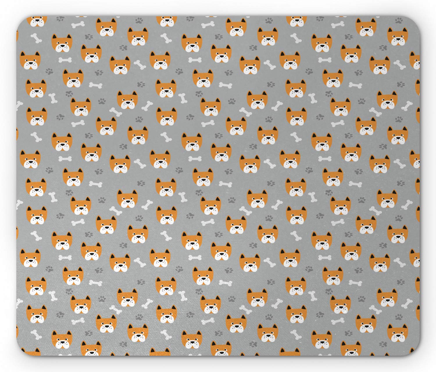 Ambesonne Dog Lover Mouse Pad - Cartoon Puppy Heads with Bones & Paw Prints Design, Non-Slip Rubber Base, Standard Size Rectangle Mousepad in Burnt Orange & Dimgray - Perfect for Office, Gaming & Home Computer Use
