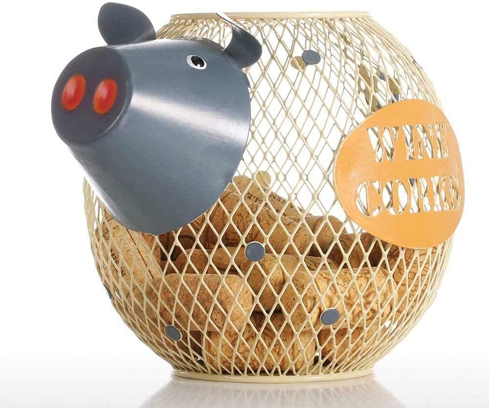 Metal Piggy Wine Cork Holder - Cute Garden Statue & Home Decor Animal Sculpture for Wine Lovers | Perfect as Housewarming Gift & Kitchen Accessory