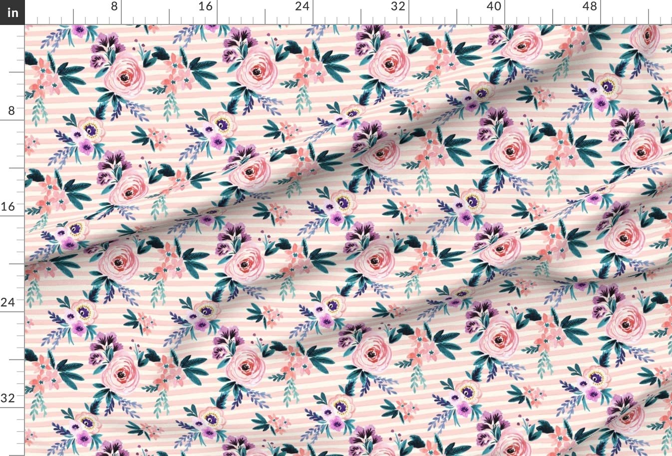 Blush Stripe Floral Flower Soft Pink Printed Minky Fabric by The Yard - Premium Spoonflower Fabric for Sewing Baby Blankets, Quilt Backing & Plush Toys - Perfect for DIY Nursery Decor, Soft Baby Gifts & Cozy Home Projects