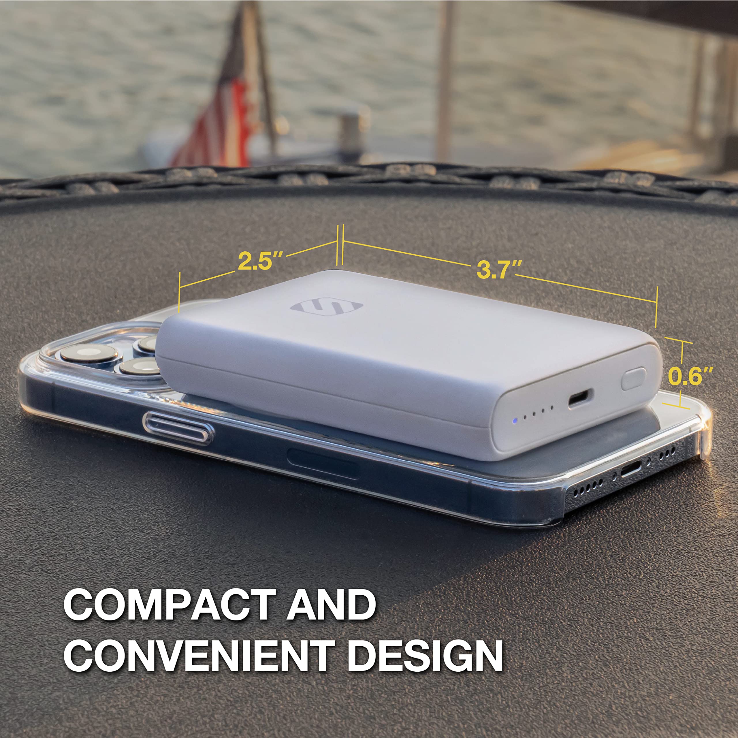 Scosche PBQ5MSWT 5000mAh Fast Wireless Charging Power Bank with USB-C Port | Magsafe & USB-C Compatible Portable Charger | Perfect for Travel, Work & Outdoor Activities - White