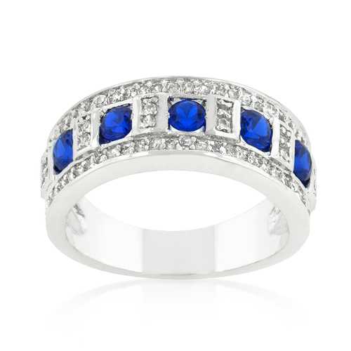 Blue and Clear Encrusted Rhodium Plated Ring for Women - Elegant Cubic Zirconia Statement Jewelry for Parties, Weddings & Special Occasions