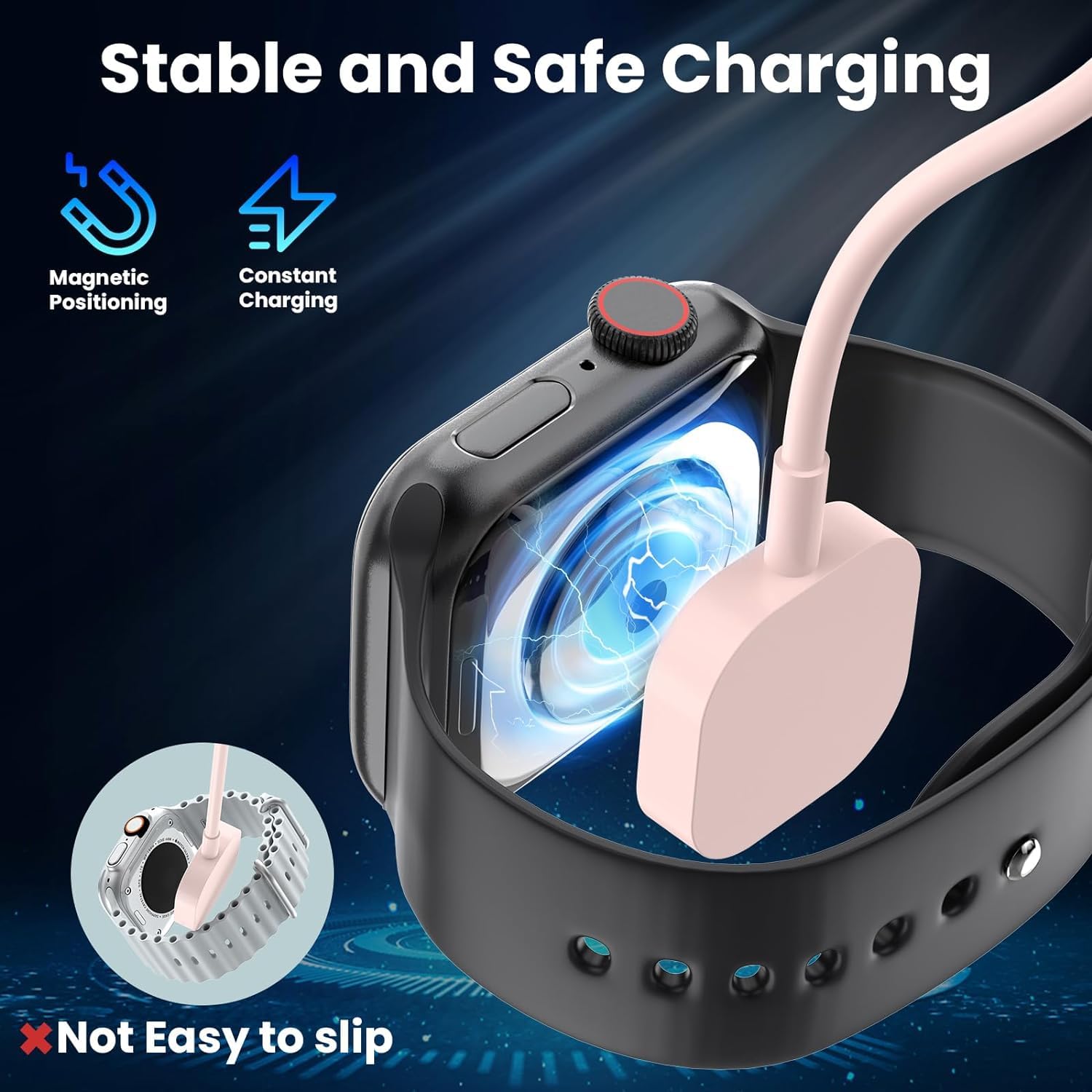 6-in-1 Magnetic Charging Cable 3M - Universal Fast Charger for Apple Watch Ultra/SE/9/8/7/6/5/4/3/2/1, iPhone 15/14/13/12/11, Samsung Galaxy & Google Pixel - Pink USB A/C Portable Travel Charger for Home, Office & Car Use