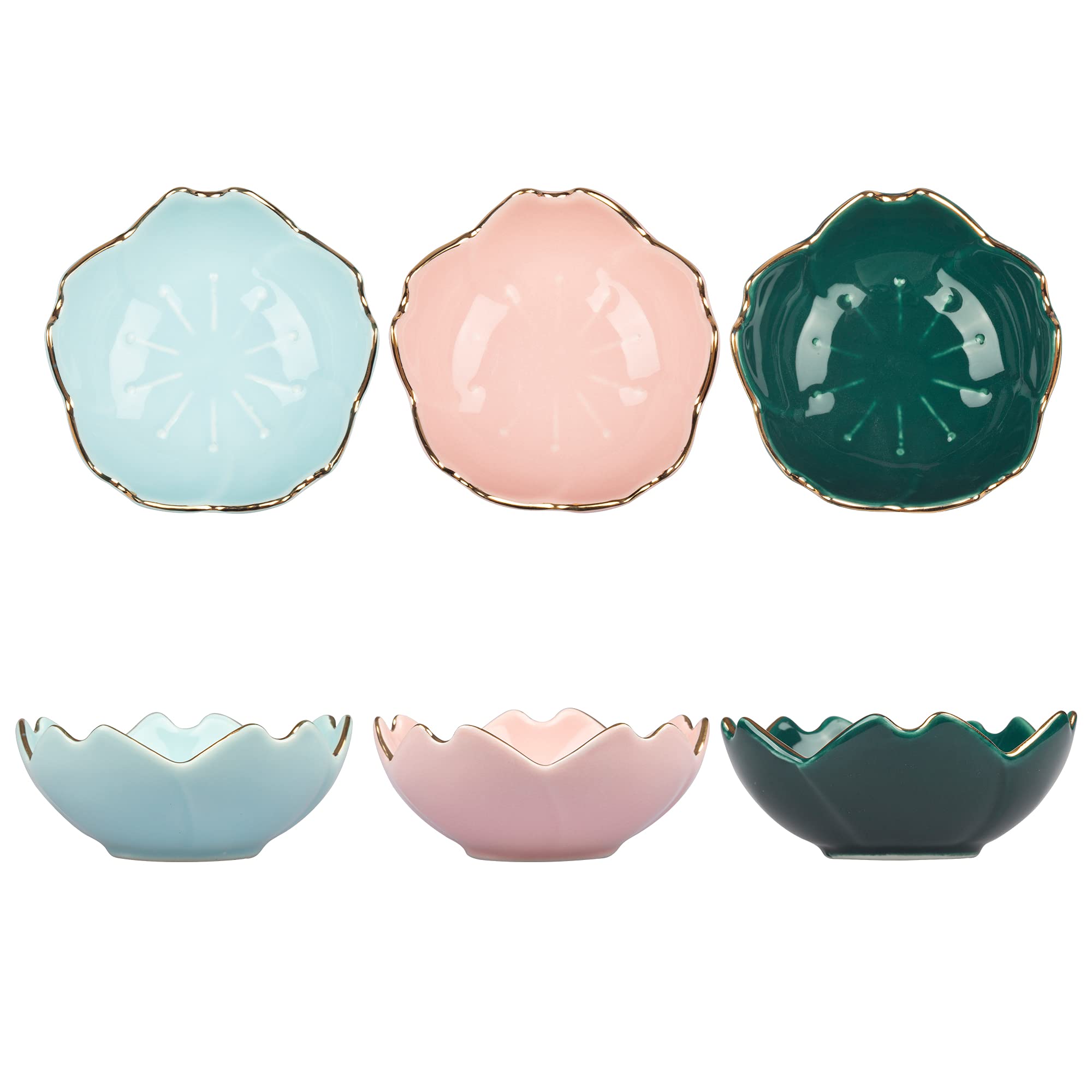 EBLLPA Japanese Style Soy Sauce Dishes Set of 6 - Sakura Shaped Ceramic Bowls for Seasoning, Appetizers, Dipping Sauces, Desserts, Salads, Snacks and Fruits | Perfect for Sushi, Ramen, Dumplings and Home Kitchen Use