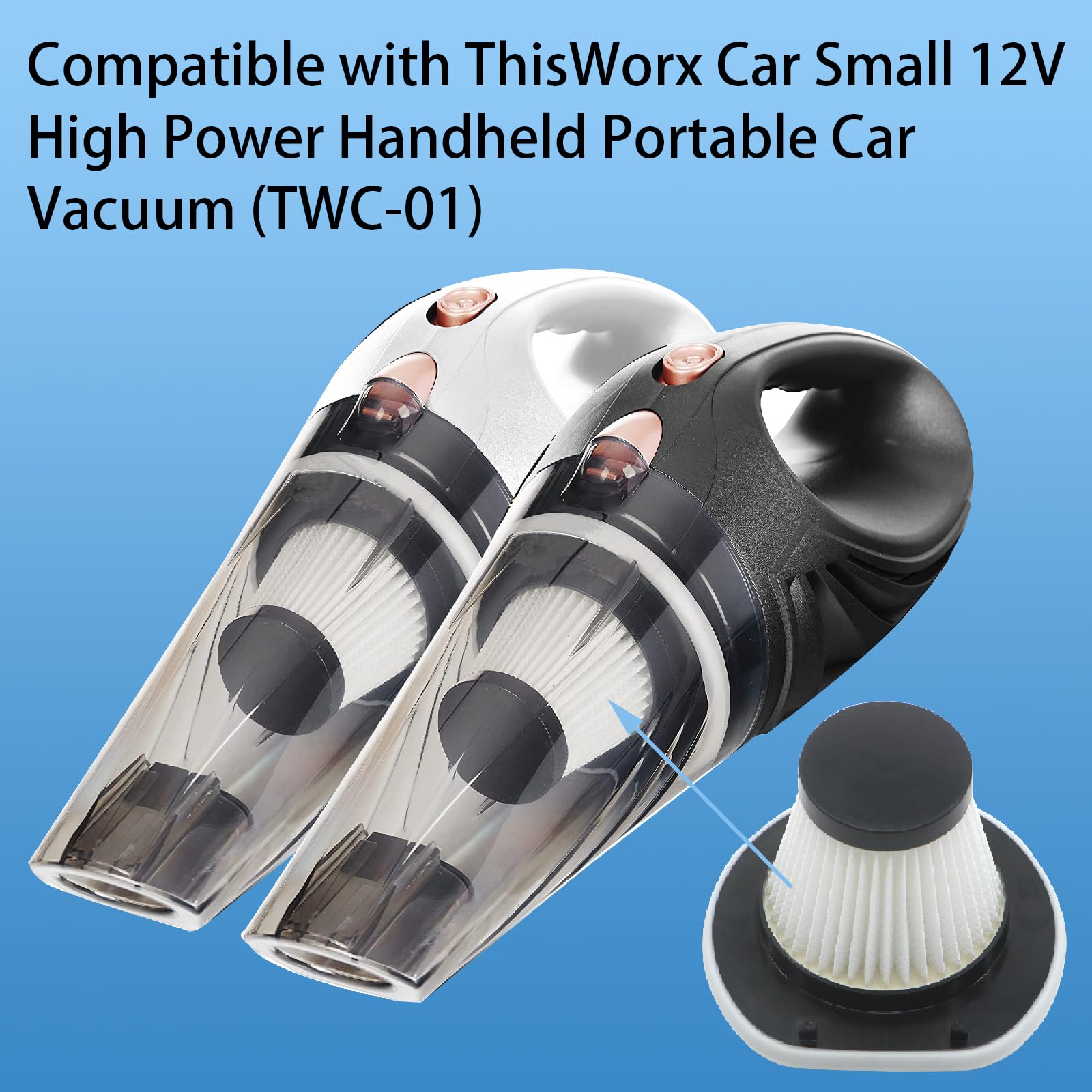2 Pack Vacuum Filters Compatible with ThisWorx TWC-01 & Auto Joe ATJ-V501 Car Vacuum Cleaners - Replacement Filters for Car Cleaning, Home & Office Use