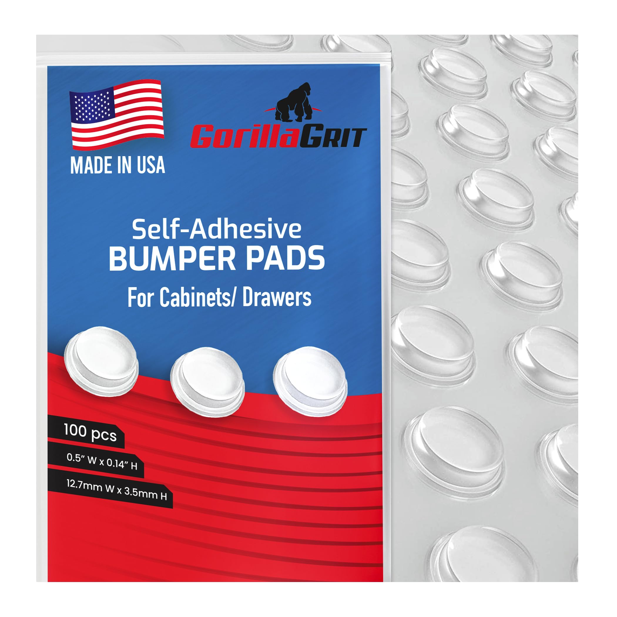 100-Pack Clear Adhesive Cabinet Door Bumpers - 1/2
