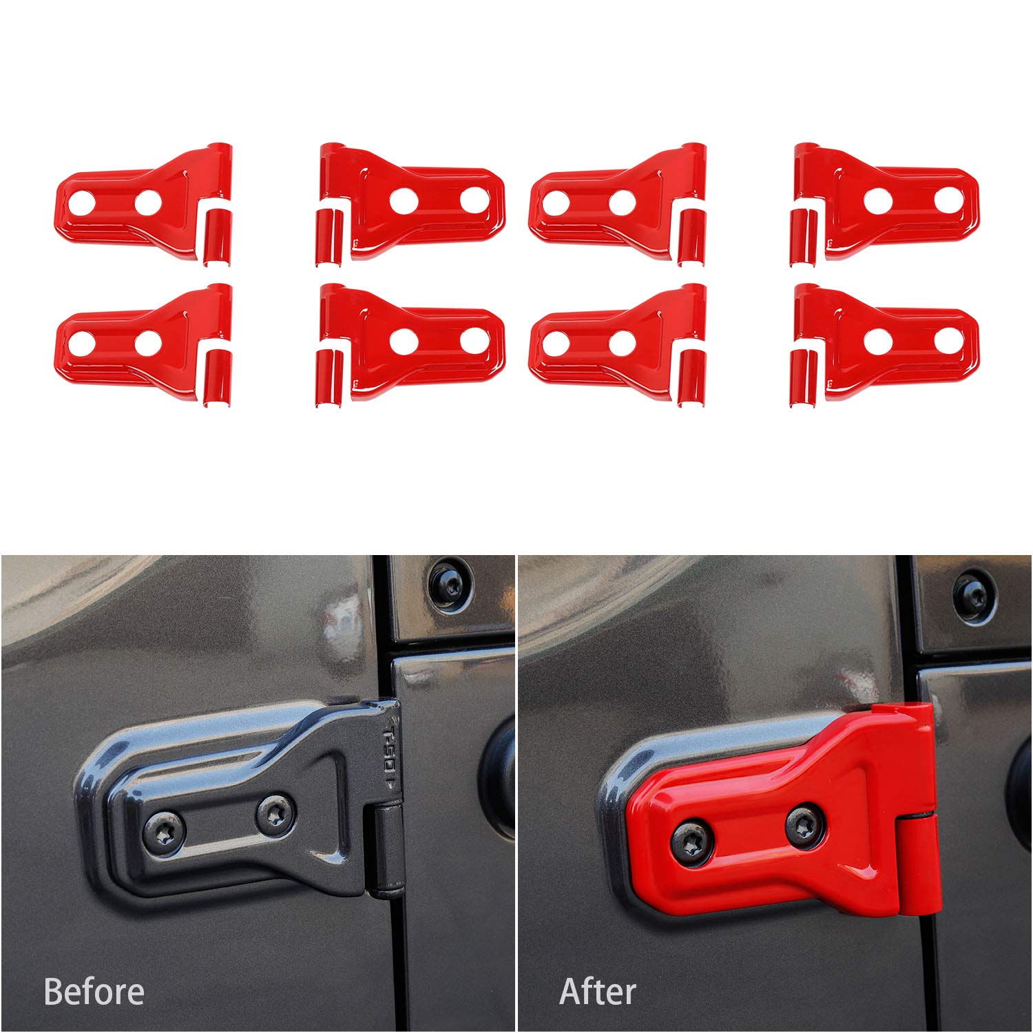 Jeep Wrangler JL JLU & Gladiator JT Door Hinge Covers - Red Exterior Accessories (8-Pack) | Fits 2018-2020 Models | Durable Protection & Stylish Upgrade for Off-Road Adventures