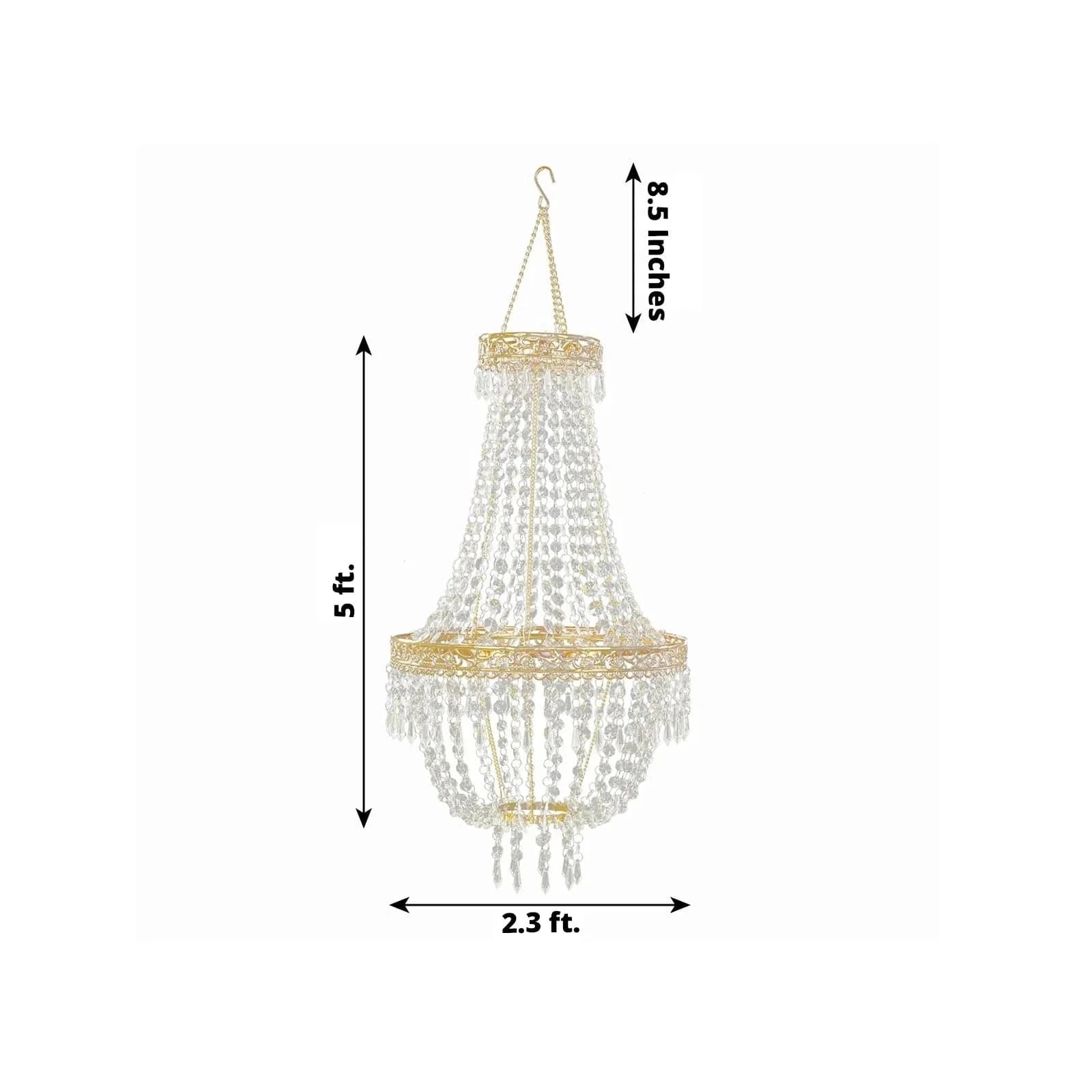 5 ft Empire Style Beaded Crystal Chandelier with Gold Ornate Metal Frame - Elegant Lighting Fixture for Dining Room, Living Room & Bedroom Decor
