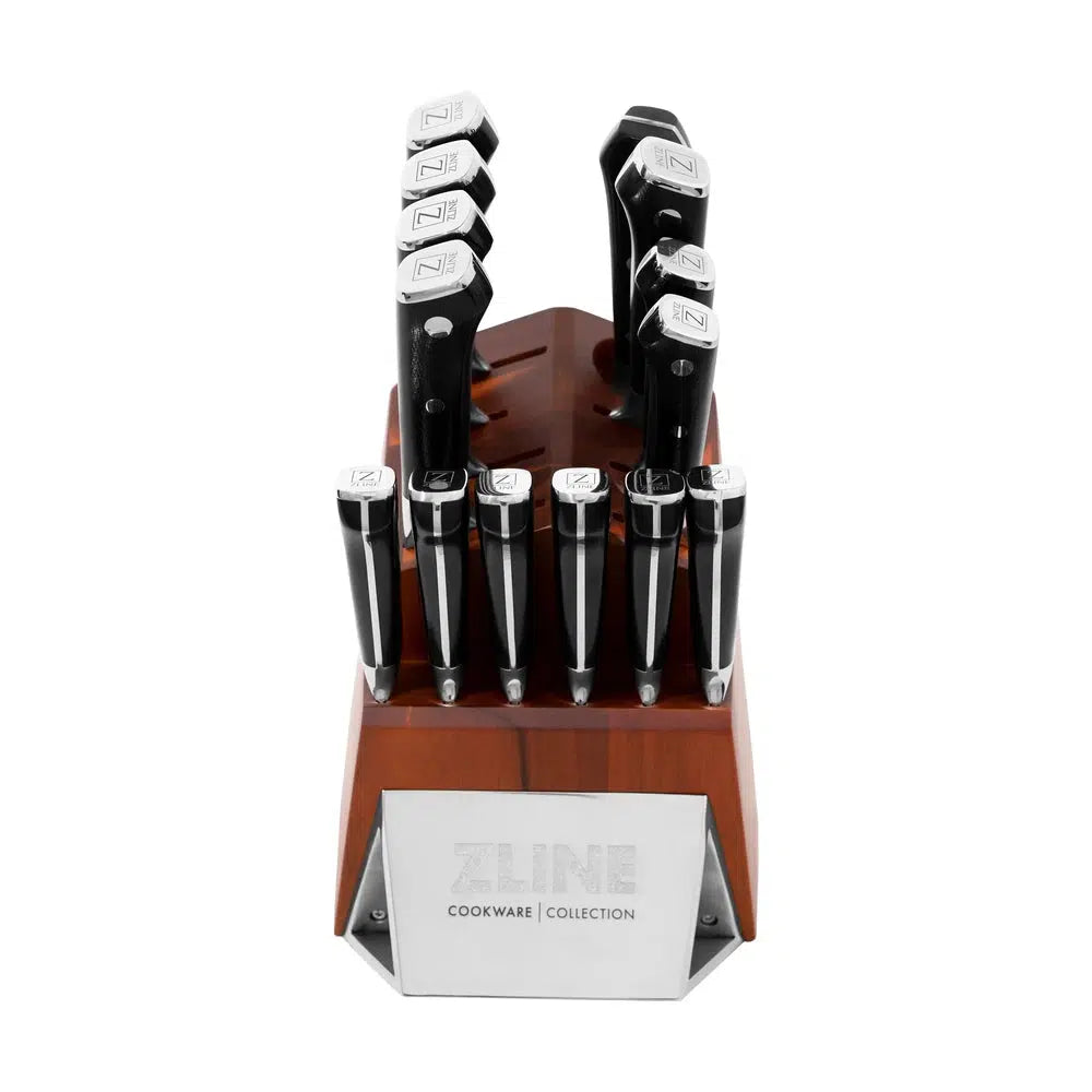 ZLINE 15-Piece Professional German Steel Kitchen Knife Block Set (KSETT GS 15) - High-Quality Chef Knives for Cooking, Slicing, Dicing - Perfect for Home Chefs & Professional Kitchens