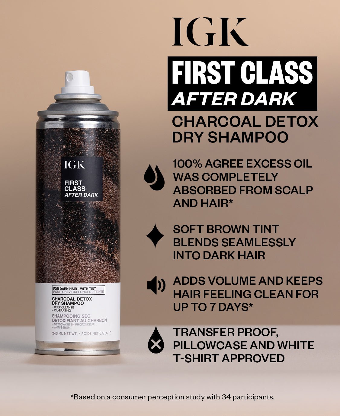 FIRST CLASS AFTER DARK Tinted Charcoal Detox Dry Shampoo for Oily Hair - Volumizing & Refreshing Hair Care Solution for Busy Mornings & Post-Workout