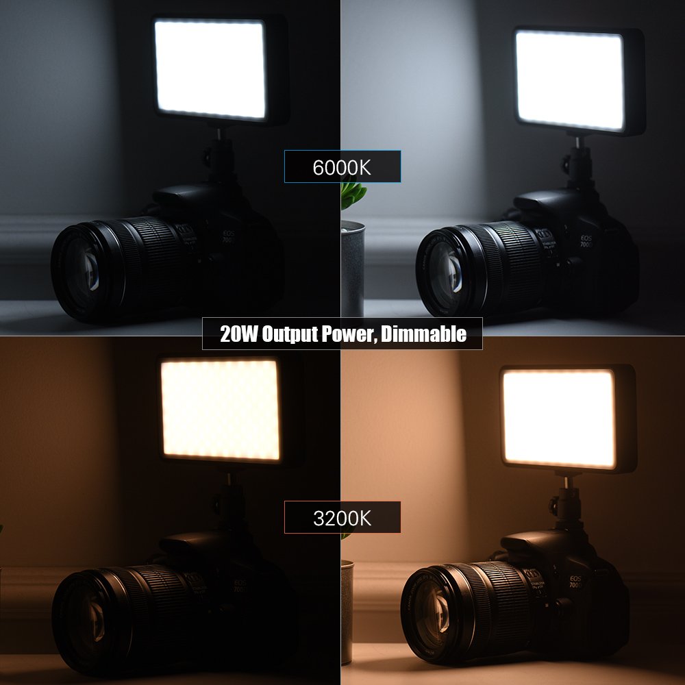 PRAV® 20W Dimmable LED Video Light with 3200K-6000K Color Temperature for Canon Nikon DSLR Cameras - Perfect for Photography, Videography, YouTube & Studio Lighting