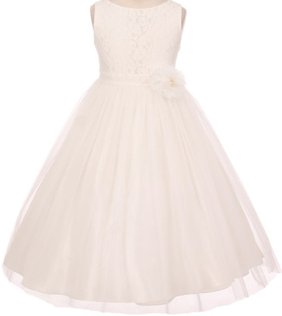 Little Girls Lace Detailing Overlay Tulle Flower Dresses for Birthday Party & Special Occasions