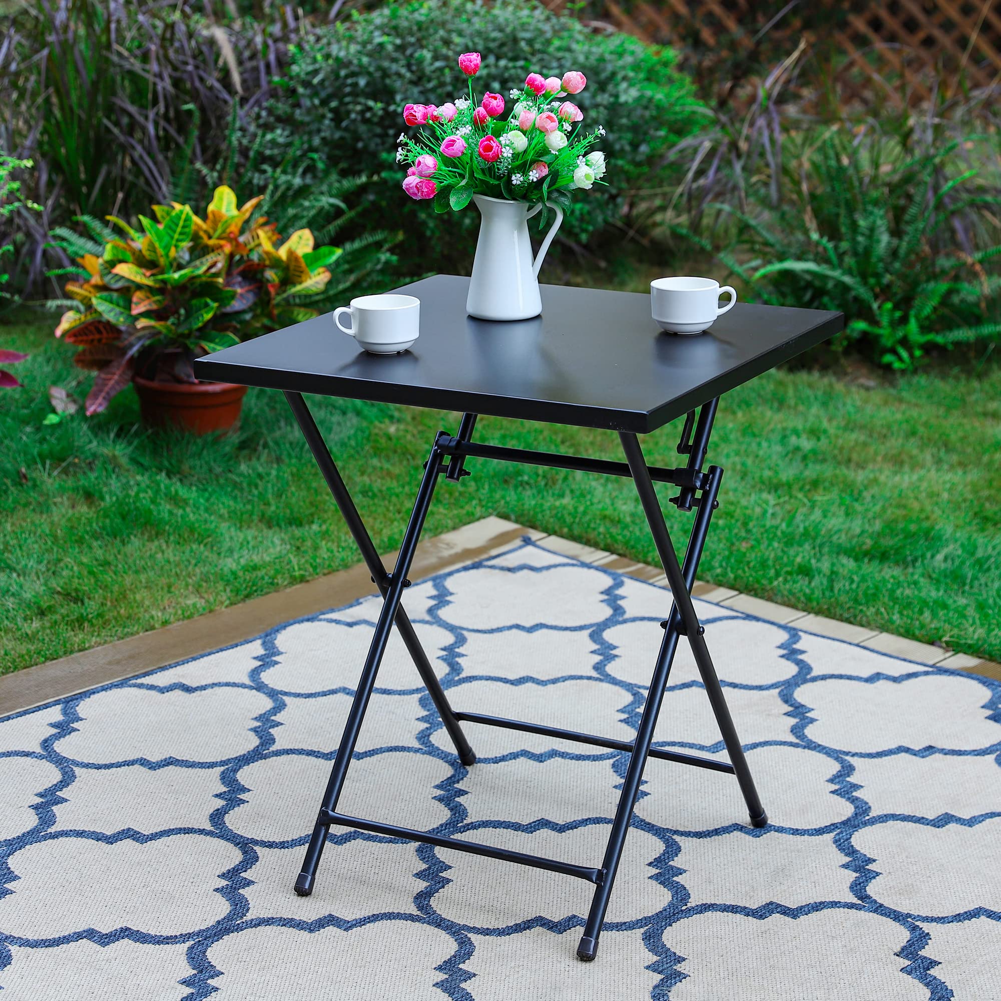 PHI VILLA Outdoor Patio Bistro Set - 2 Pack Foldable Metal Steel Coffee Tables for Garden, Balcony & Backyard | Perfect with Outdoor Sofa & Chairs | Weather-Resistant Patio Furniture for Dining & Relaxing