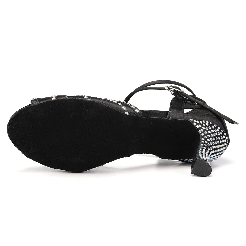 Latin Ballroom Dance Shoes for Women - Rhinestone Salsa Shoes with 3 Inch Heel & Suede Sole | Perfect for Salsa, Bachata, Tango & Wedding Dance Performances