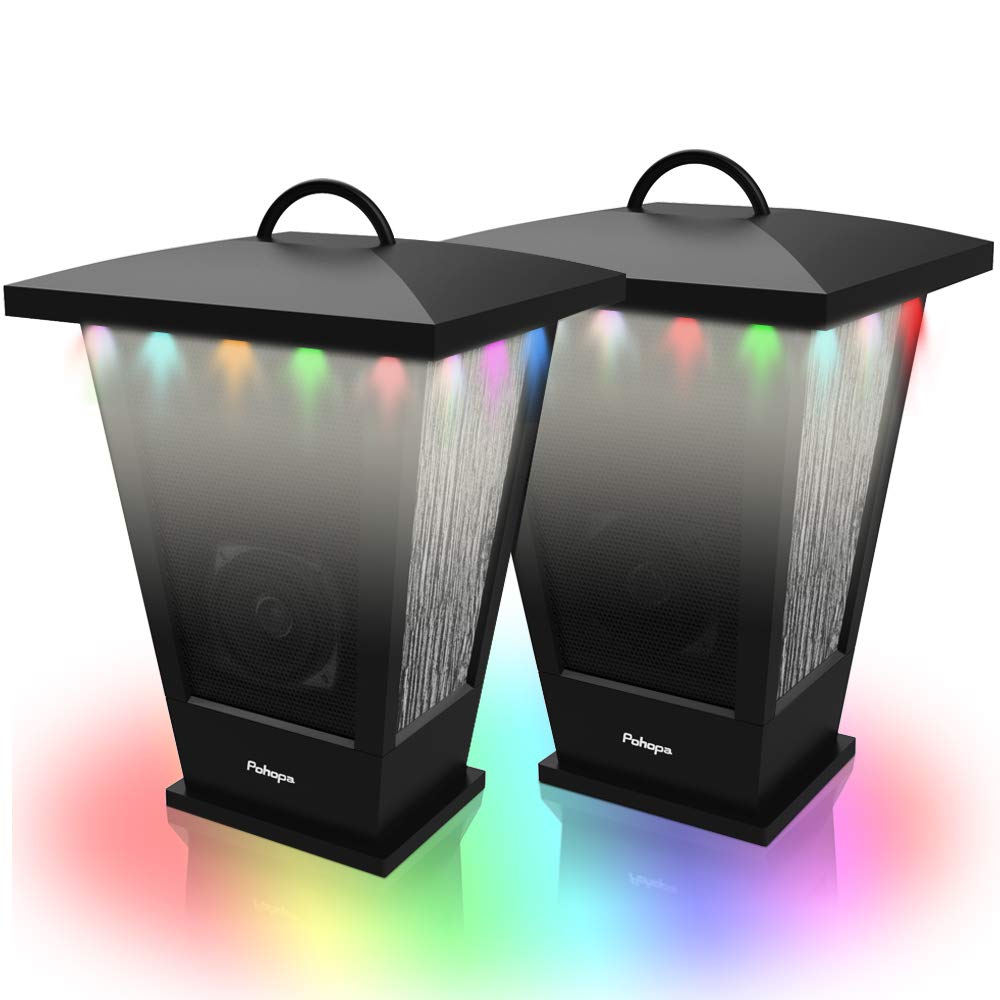 Pohopa 2 Pack Waterproof Bluetooth Speakers - 20W True Wireless Stereo, Dual Pairing, LED Color Lights with Richer Bass for Indoor/Outdoor Use - Perfect for Parties, Camping & Home Entertainment (Black)