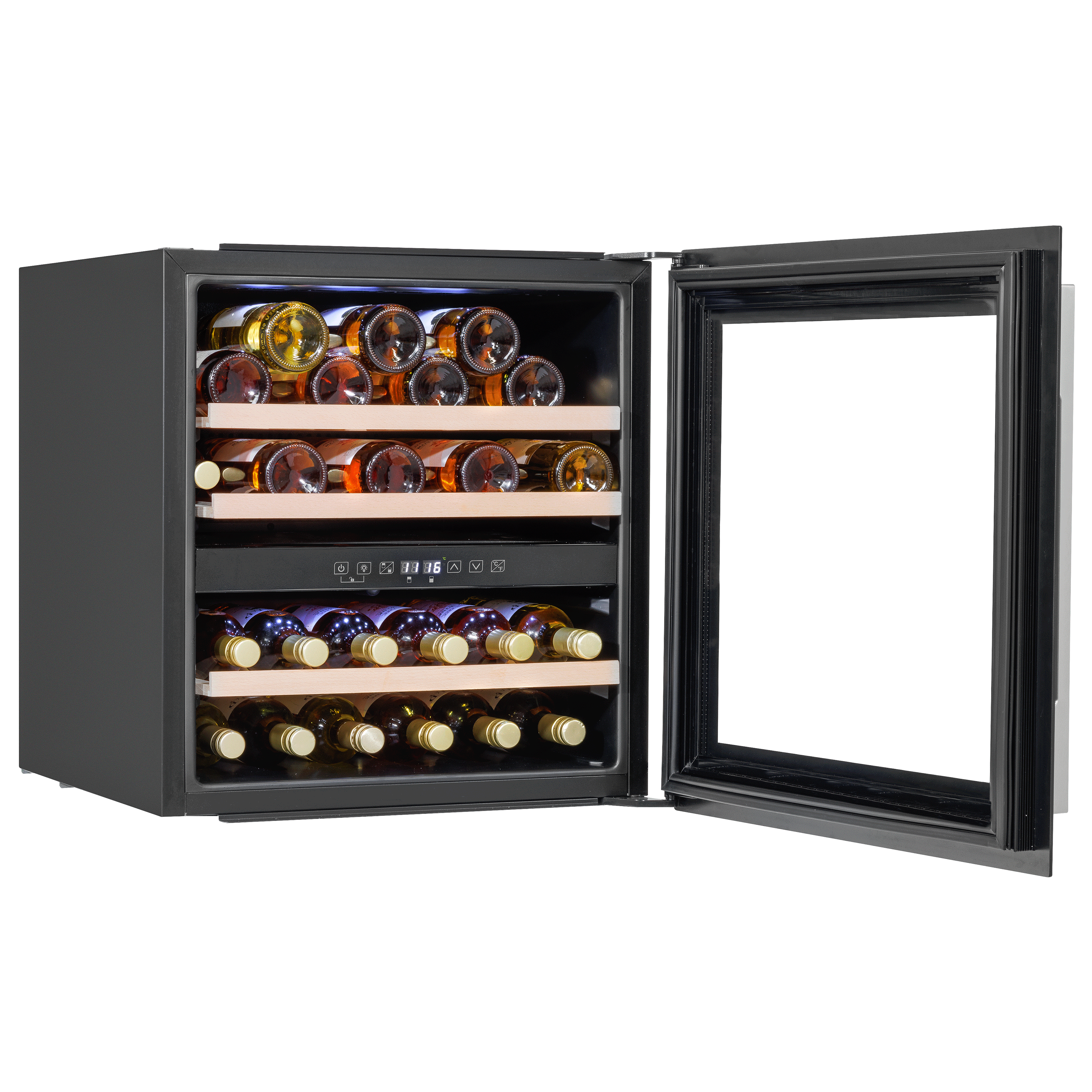 Baridi 60cm Built-In 36 Bottle Dual Zone Wine Cooler with Beech Wood Shelves - Black (DH117) | Perfect for Home Bars, Restaurants & Wine Cellars | Energy Efficient & Quiet Cooling
