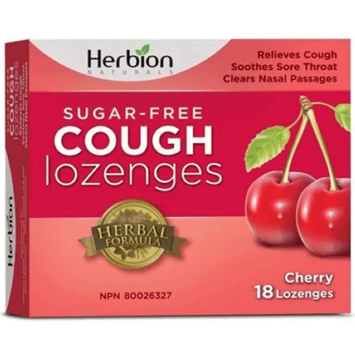 Herbion Sugar-Free Cherry Cough Lozenges - 18 Count | Natural Throat Relief for Adults & Kids | Perfect for Travel, Work & Home Use