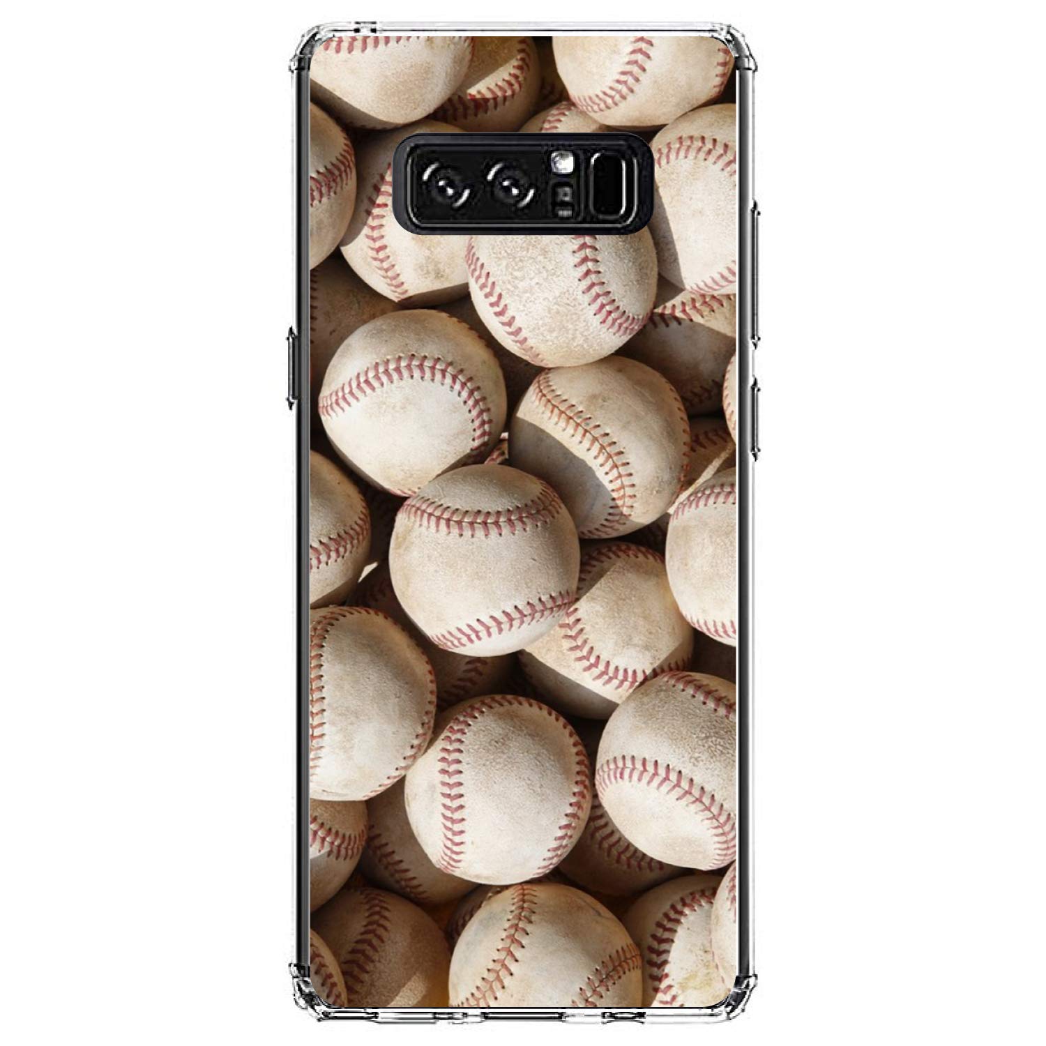 Shockproof Clear Hybrid Case for Samsung Galaxy Note 8 - Durable TPU Bumper & Acrylic Back with Tempered Glass Screen Protector - Baseball Design - Perfect for Baseball Fans & Sports Enthusiasts - Ideal for Daily Use, Work & Outdoor Activities